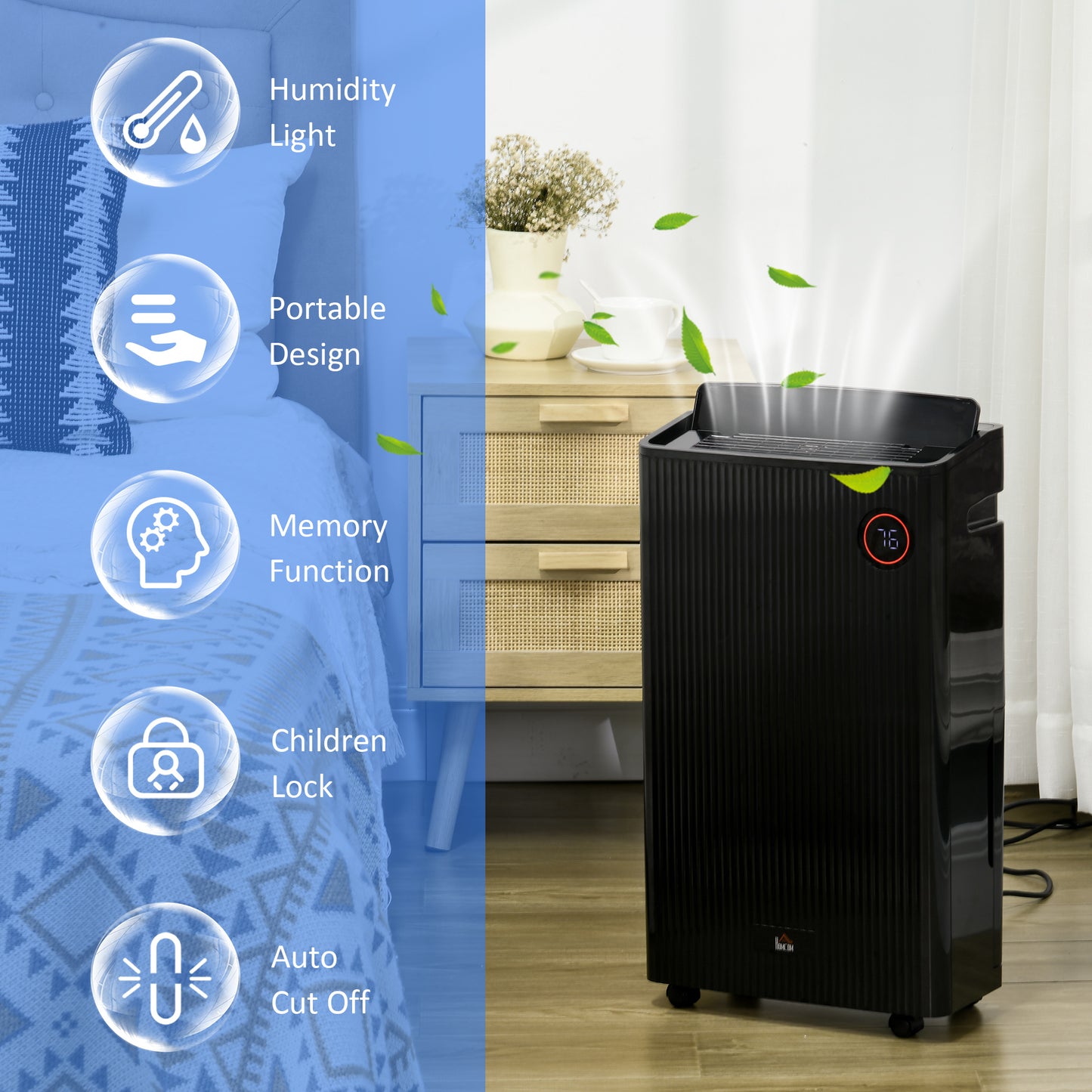 HOMCOM 5500mL Multi-Functional Dehumidifier and Air Purifier with UVC, Ioniser, 24-Hour Timer, 5 Modes, 16L/Day Capacity for Home Laundry, Black - ALL4U RETAILER LTD