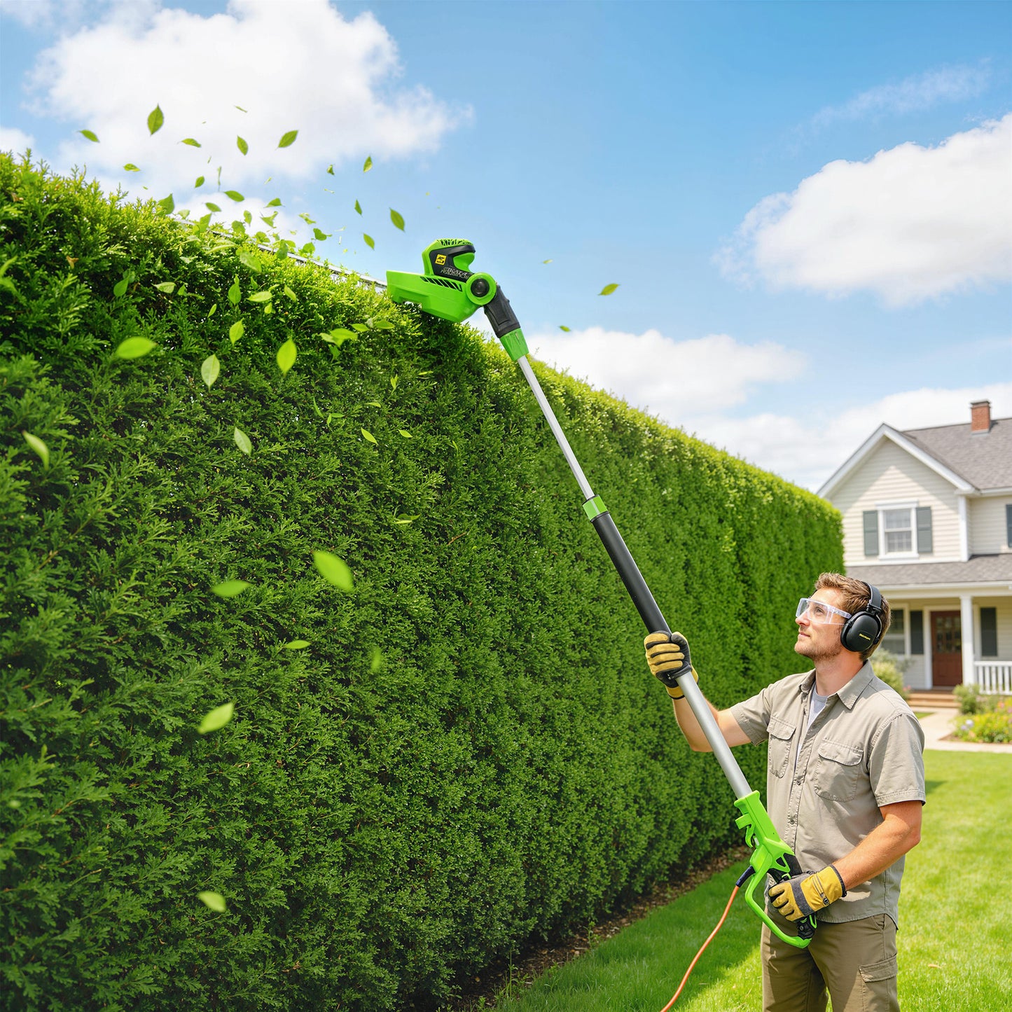 Outsunny 2.6m Corded Extendable Hedge Trimmer With 90 Degree Adjustable Head 450W Electric Hedge Cutter Long Reach