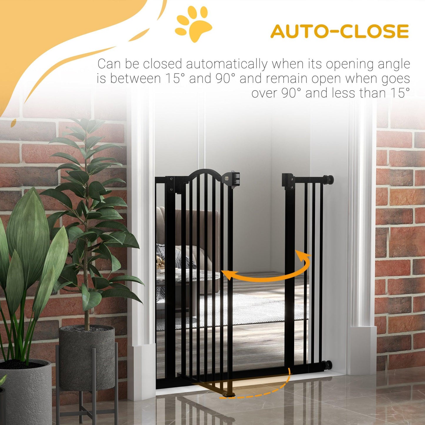 PawHut Metal 74-87cm Adjustable Pet Gate Safety Barrier w/ Auto-Close Door Black - ALL4U RETAILER LTD