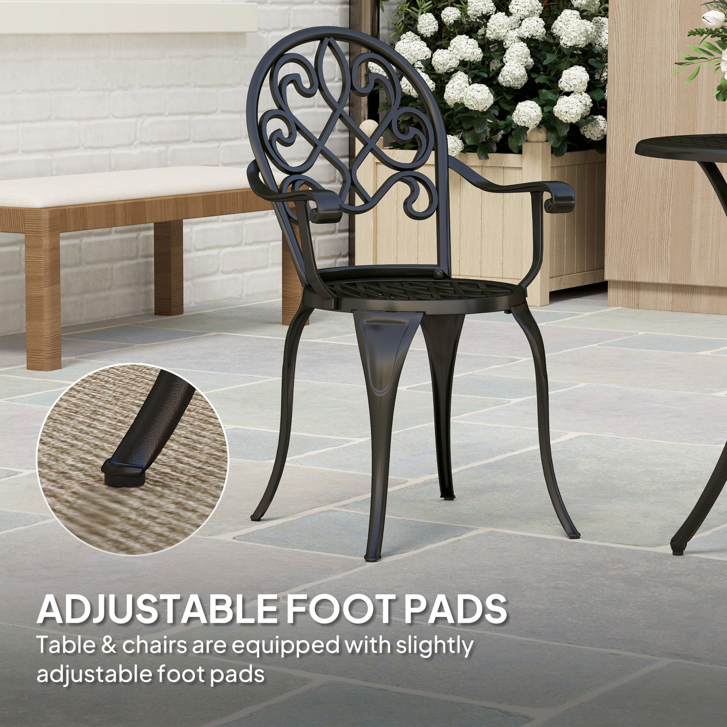 Outsunny Three Piece Aluminium Outdoor Garden Bistro Set With Round Table And Two Chairs In Black