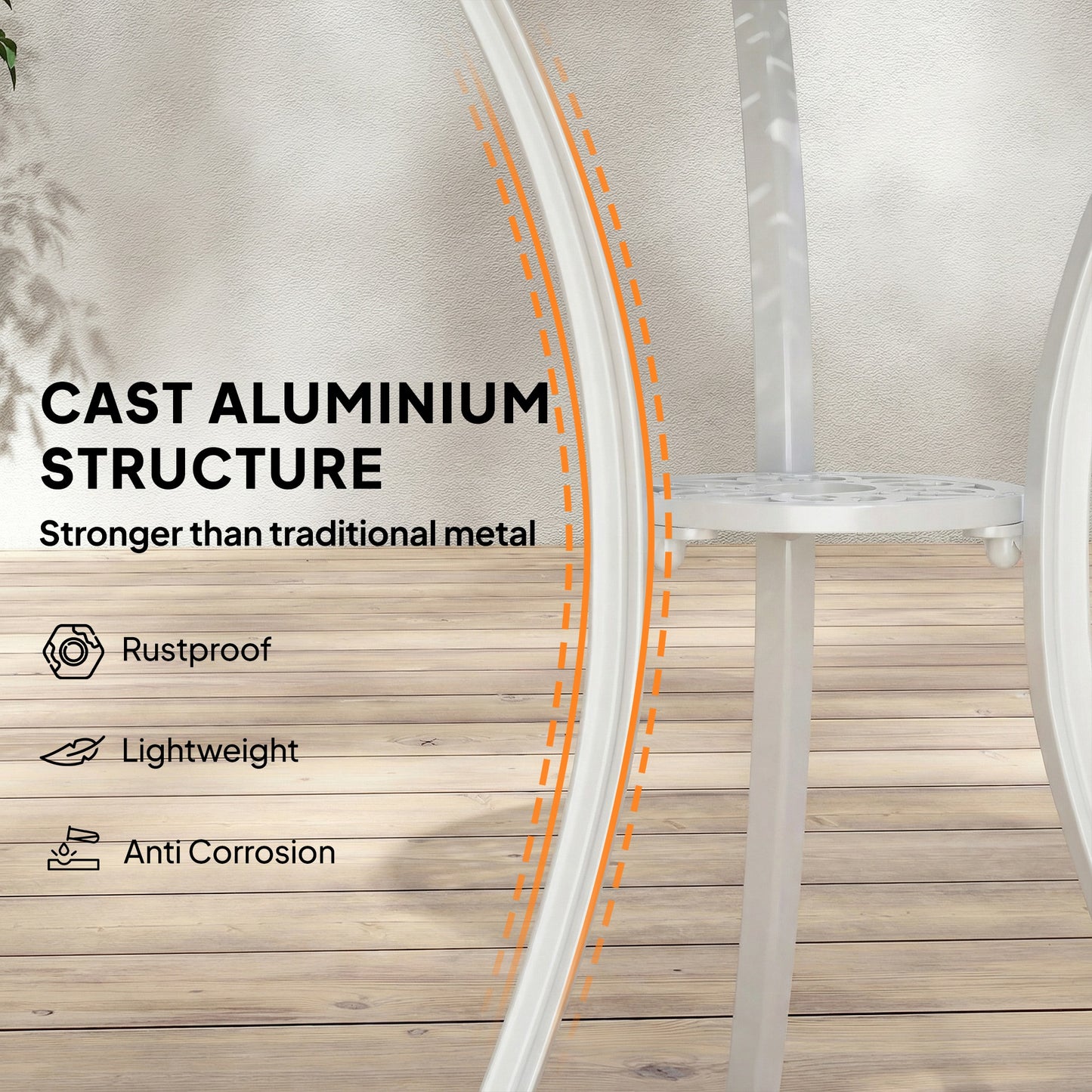 Outsunny 3 Piece Garden Bistro Set Cast Aluminium Outdoor Dining Set With 2 Chairs And Round Table Parasol Hole White