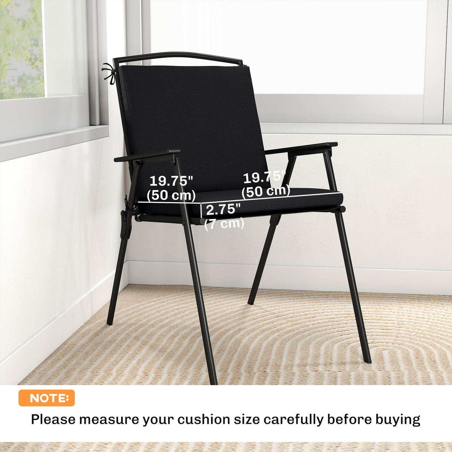 Outsunny Outdoor Seat Cushions Set Of 2 With Ties Waterproof Garden Pads Black 7cm High Density Foam