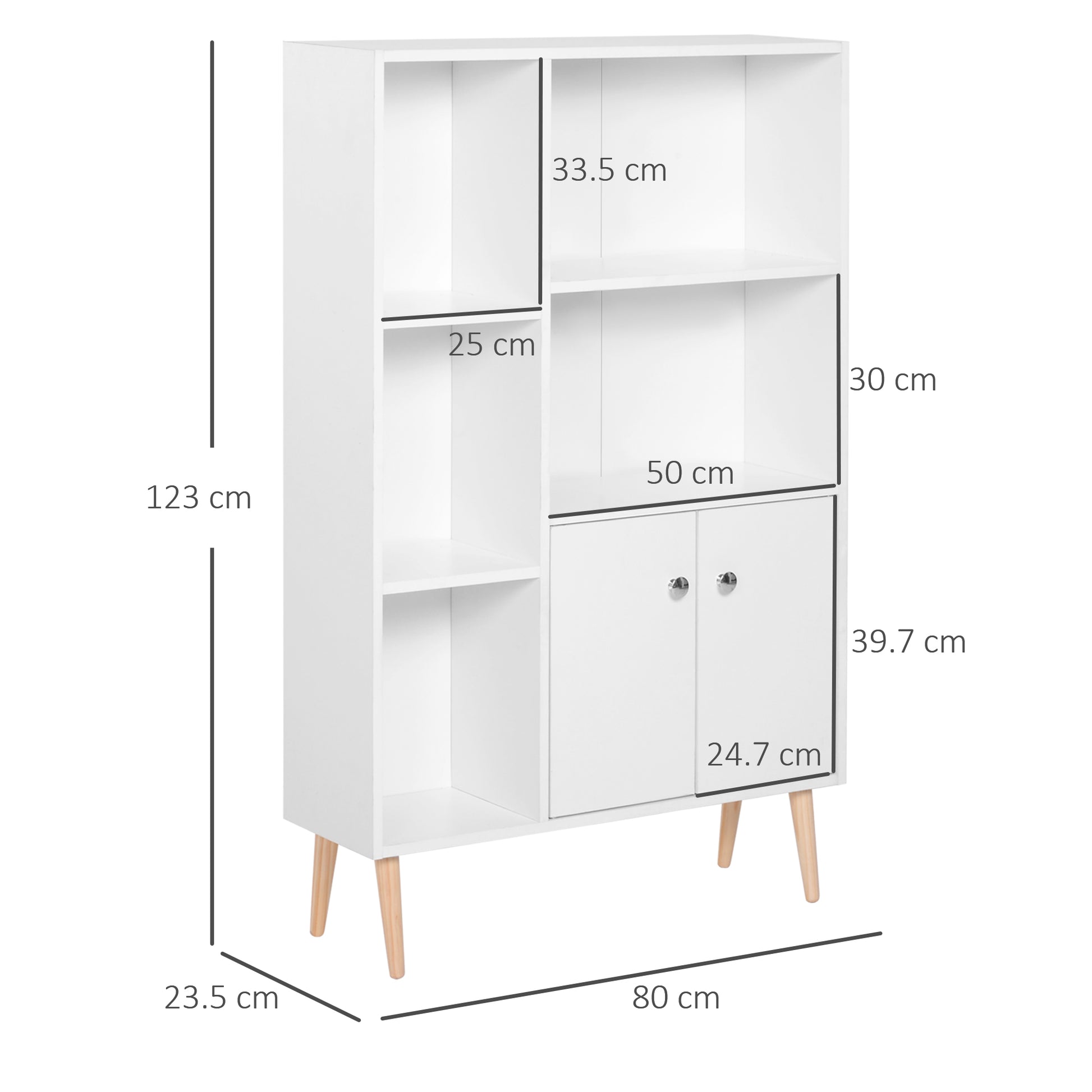 HOMCOM Modern White Wooden Bookcase with Open Shelves and Cupboard Storage - ALL4U RETAILER LTD