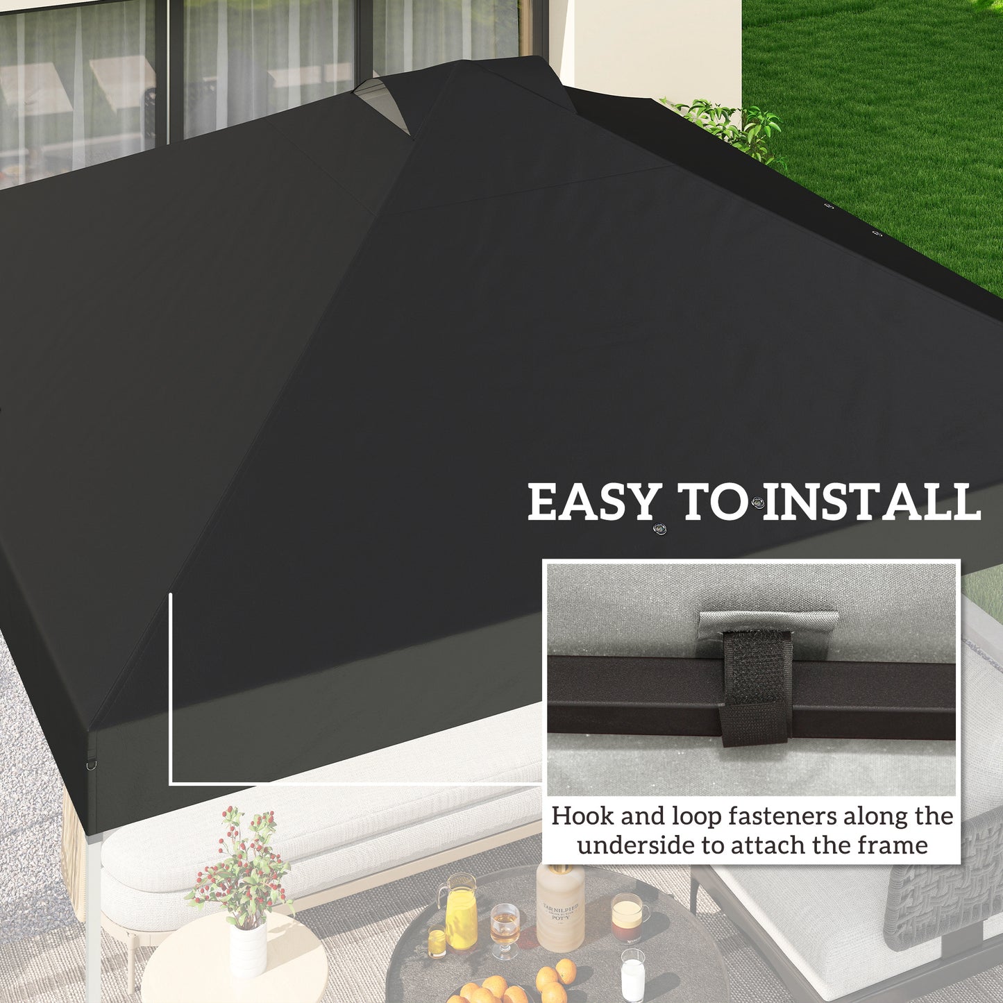 Outsunny Gazebo Roof Replacement UV50 Plus Waterproof Pop Up Canopy Cover With 8 Drainage Holes 3x3 m Black