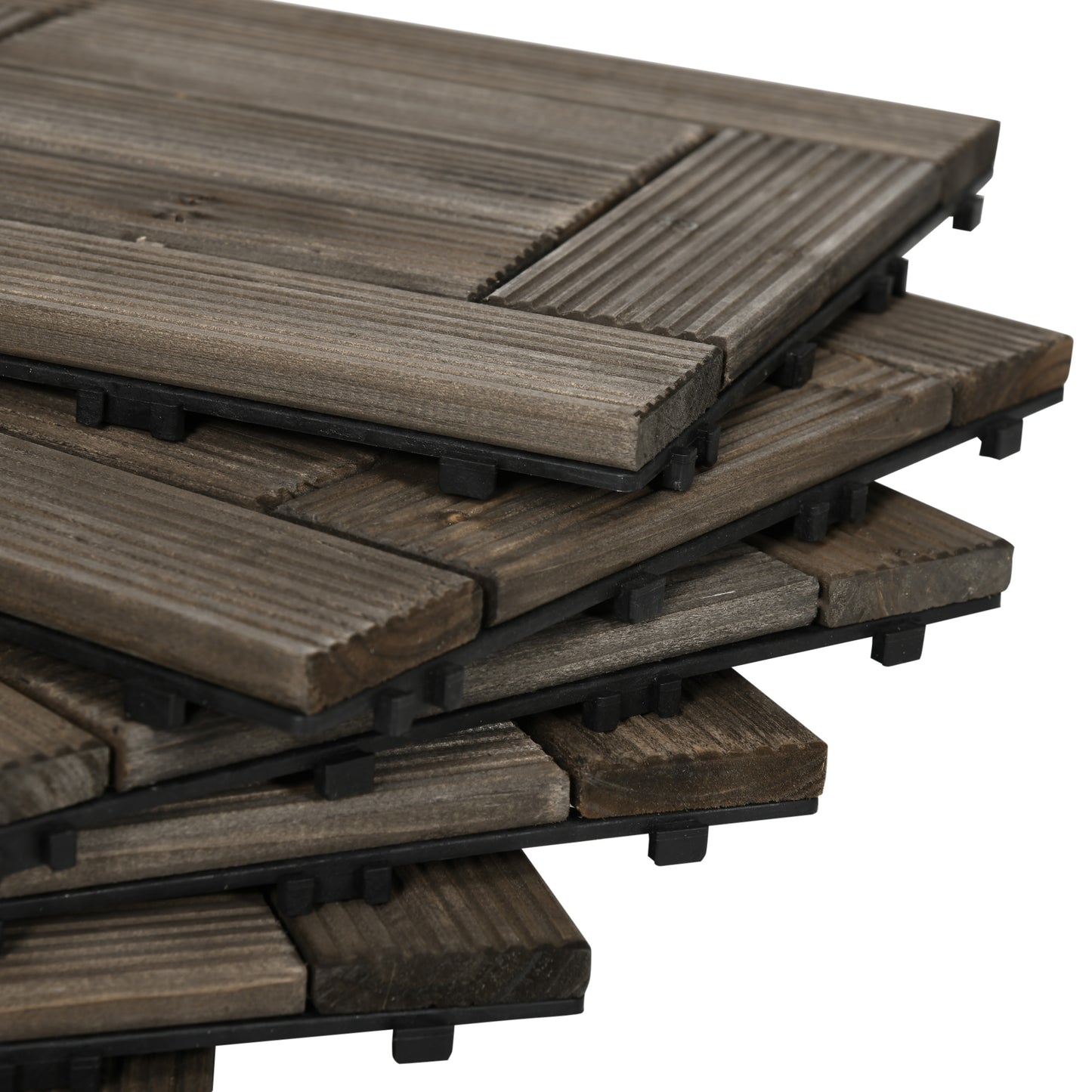 Outsunny 27-Piece Interlocking Wooden Decking Tiles for Outdoor Spaces - 30x30 cm Patio Flooring Set, Covers 2.5m², Slip-Resistant Design - ALL4U RETAILER LTD