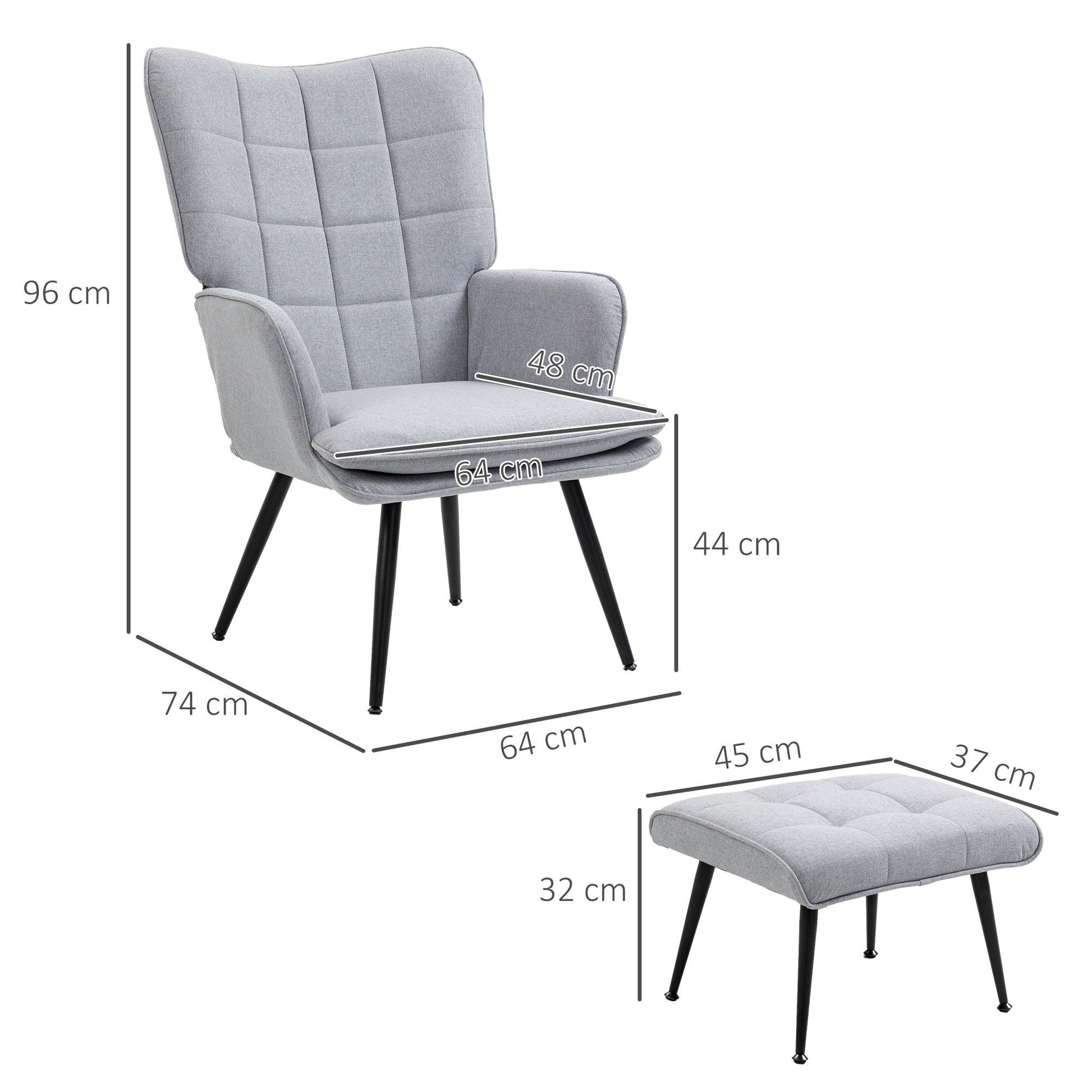 HOMCOM Living Room Chair with Footstool and Steel Legs, Light Grey - ALL4U RETAILER LTD