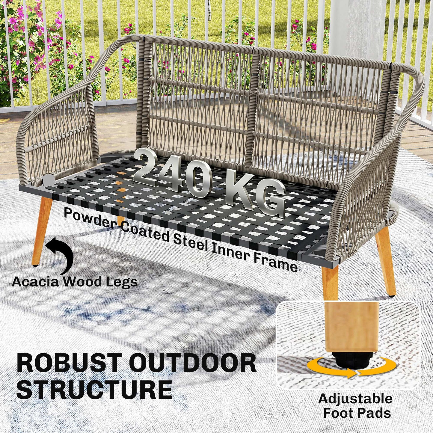 Outsunny 4 Piece Rattan Garden Furniture Set With Loveseat Armchairs And Wood Table Conversation Set Cream White