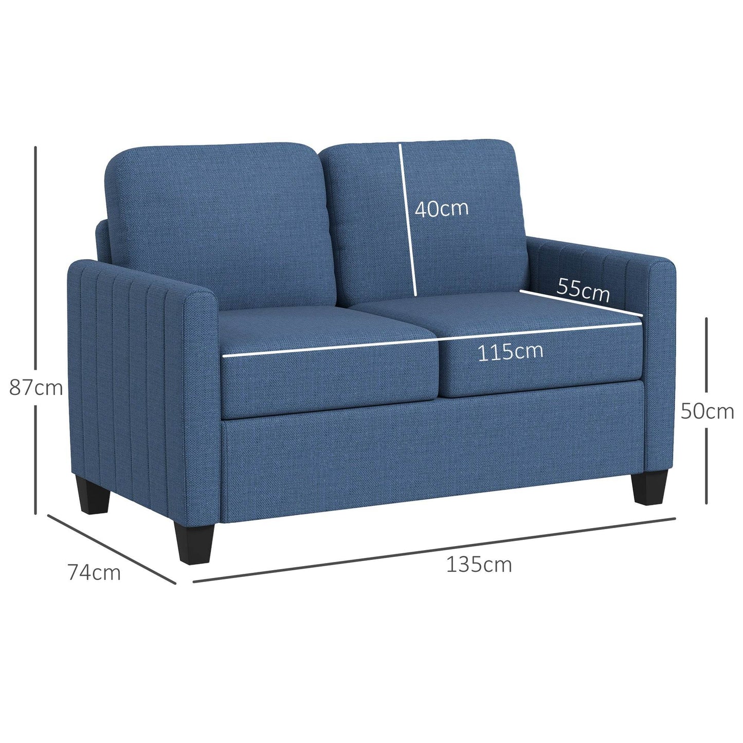 HOMCOM Contemporary Blue Linen-Look Compact Two-Seater Sofa - ALL4U RETAILER LTD
