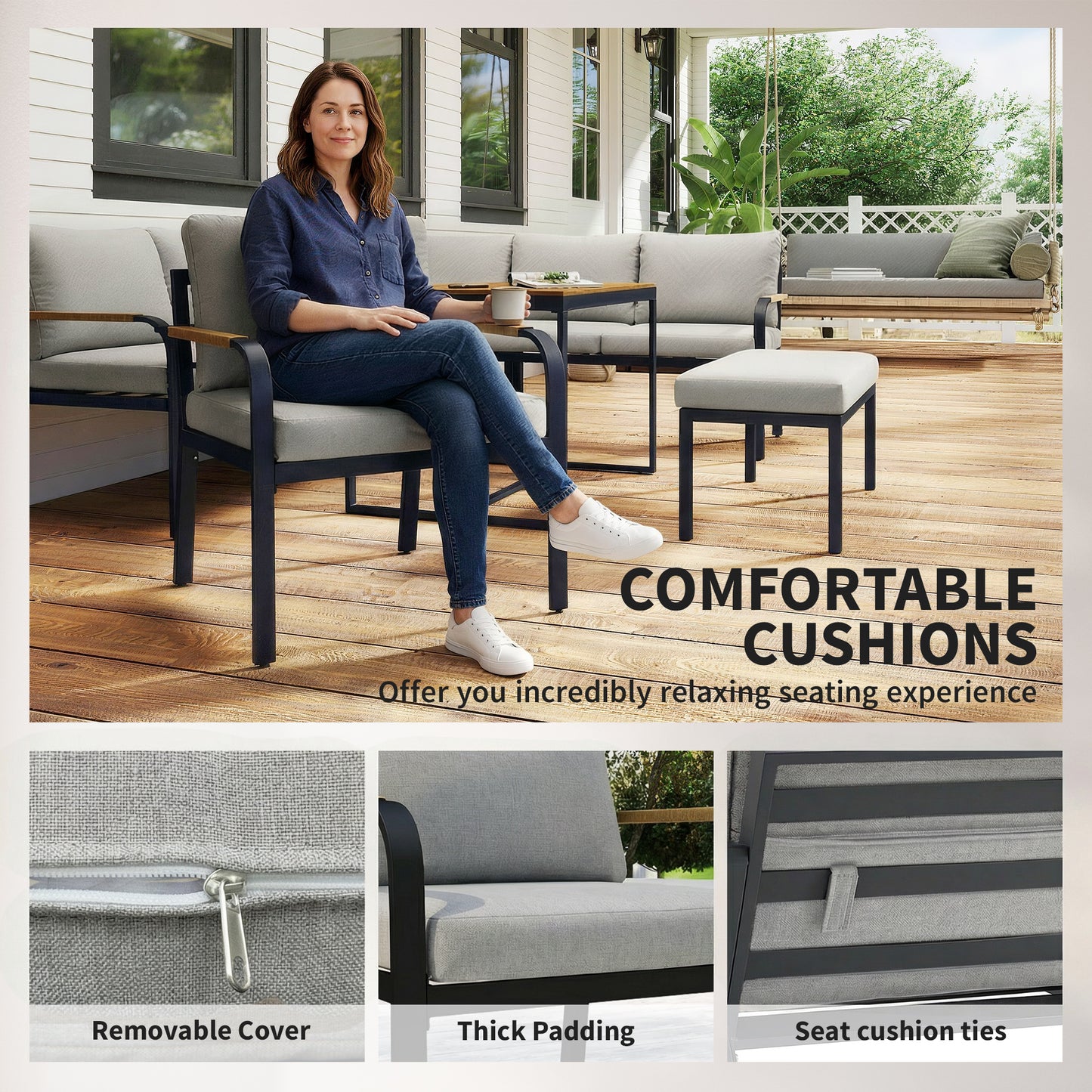 Outsunny 7 Piece Outdoor Garden Furniture Set With Cushions Rattan Sofa Table And Chairs For Patio Light Grey