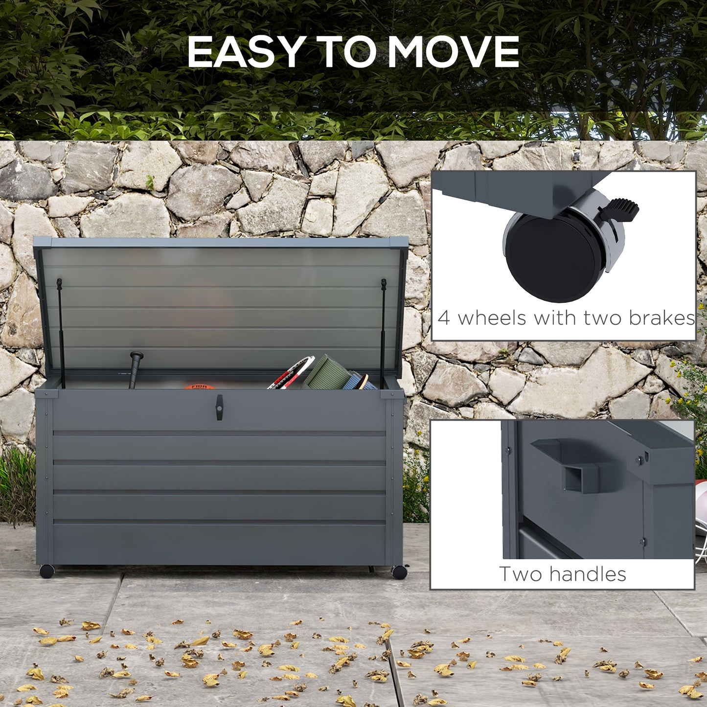 Outsunny Galvanised Steel Outdoor Storage Box with Wheels and Lock, 311L Garden Organizer in Dark Grey - ALL4U RETAILER LTD