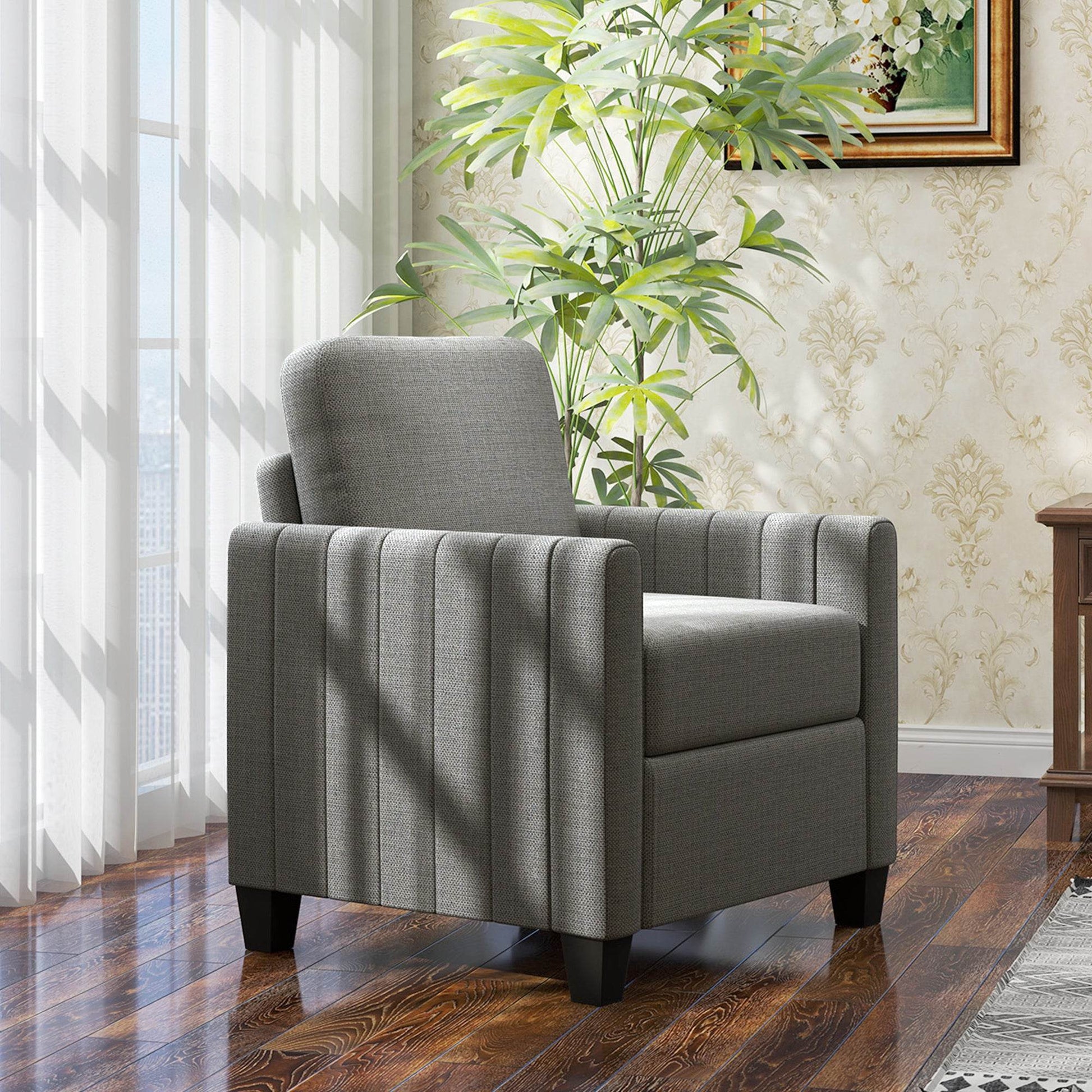 Contemporary Light Grey Linen-Style Armchair by HOMCOM - ALL4U RETAILER LTD