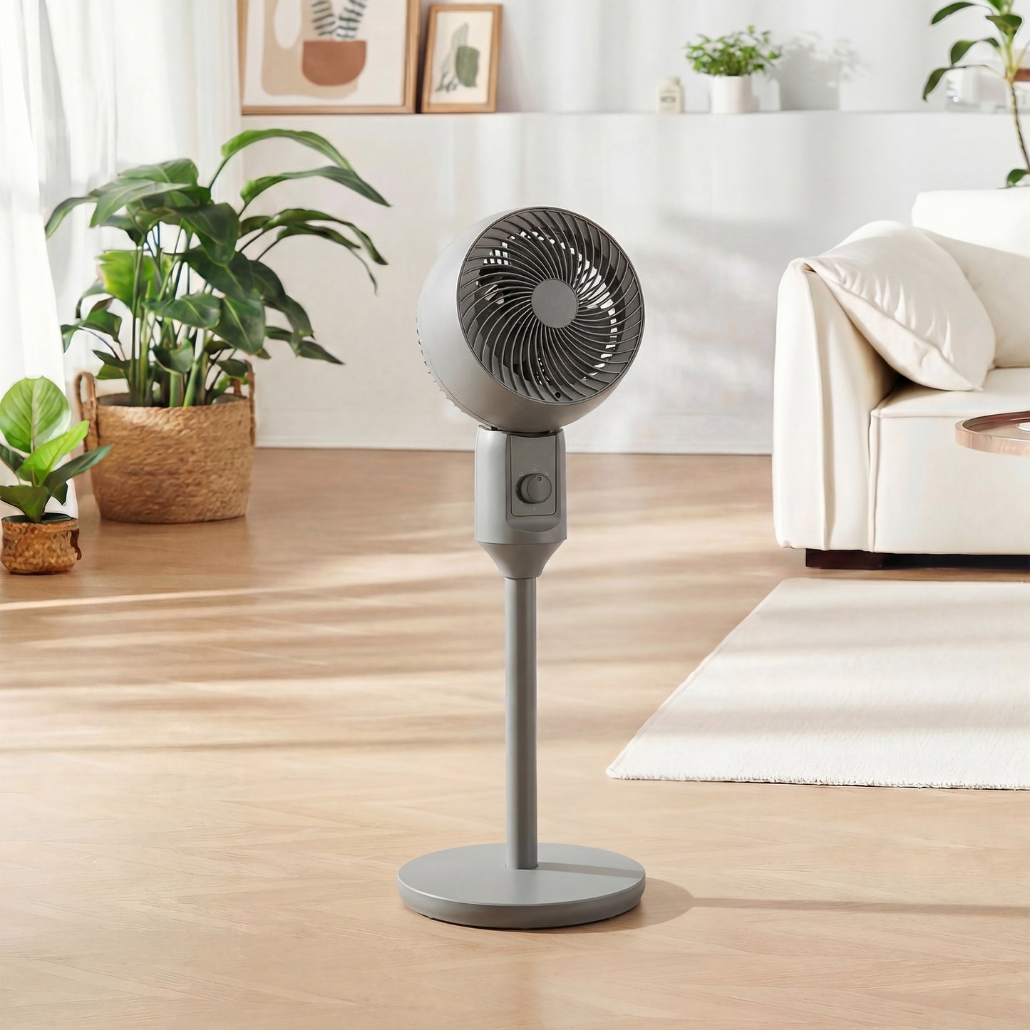 HOMCOM Air Circulator Pedestal Fan 9 Inch Oscillating Grey With 3 Speed Settings And Carry Handle