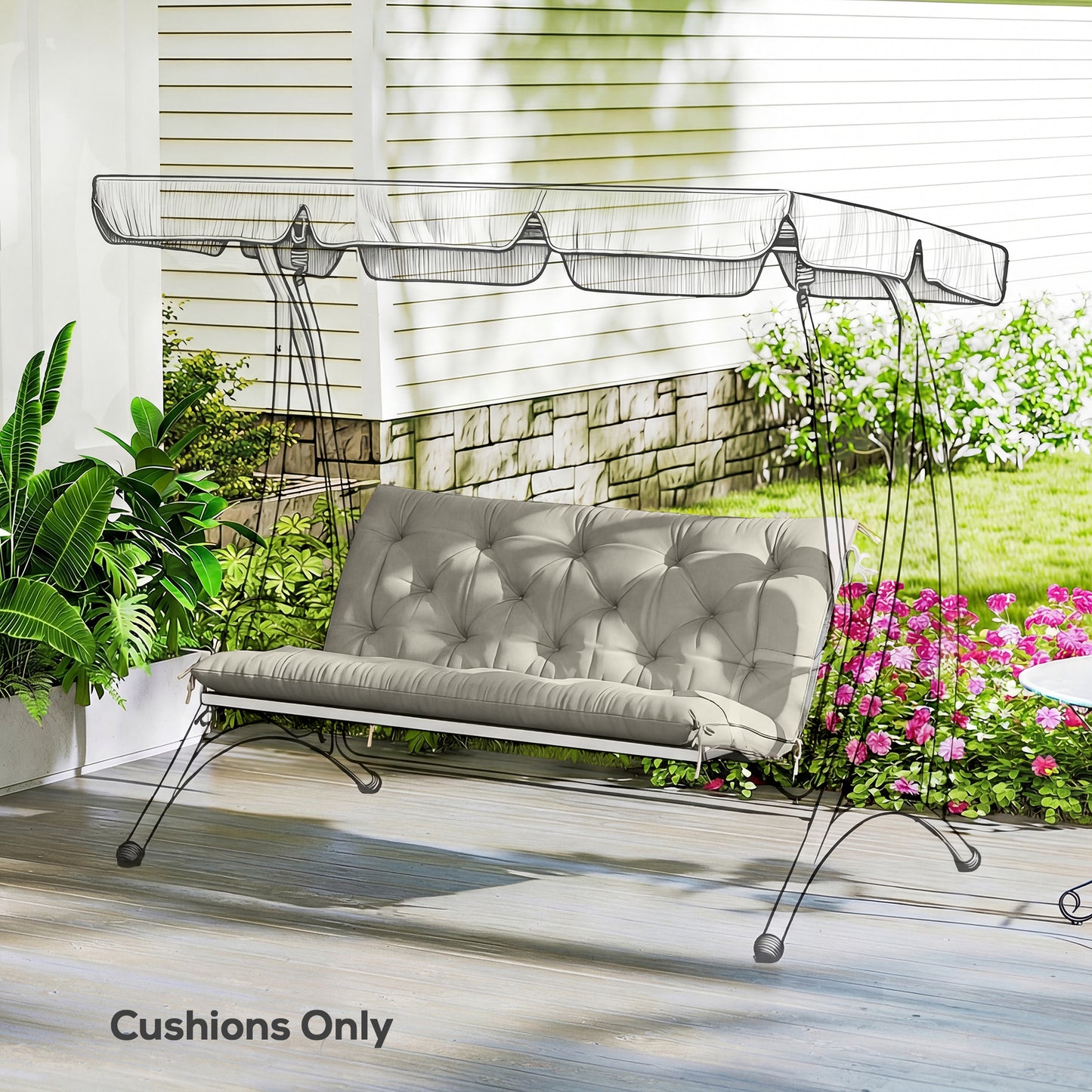 Outsunny Garden Bench Cushion for Two Seater Swing Chair with Ties Indoor Outdoor Use 110 by 120 cm