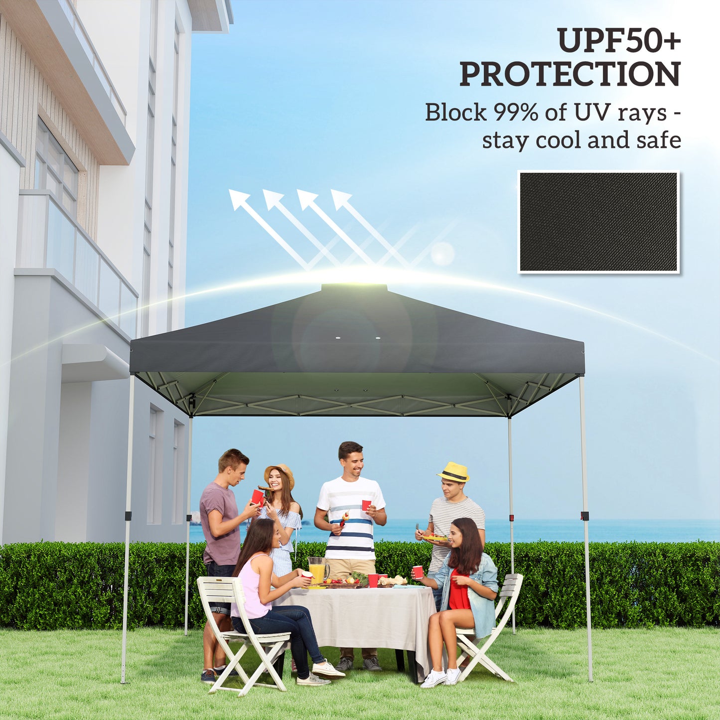 Outsunny Gazebo Roof Replacement UV50 Plus Waterproof Pop Up Canopy Cover With 8 Drainage Holes 3x3 m Black