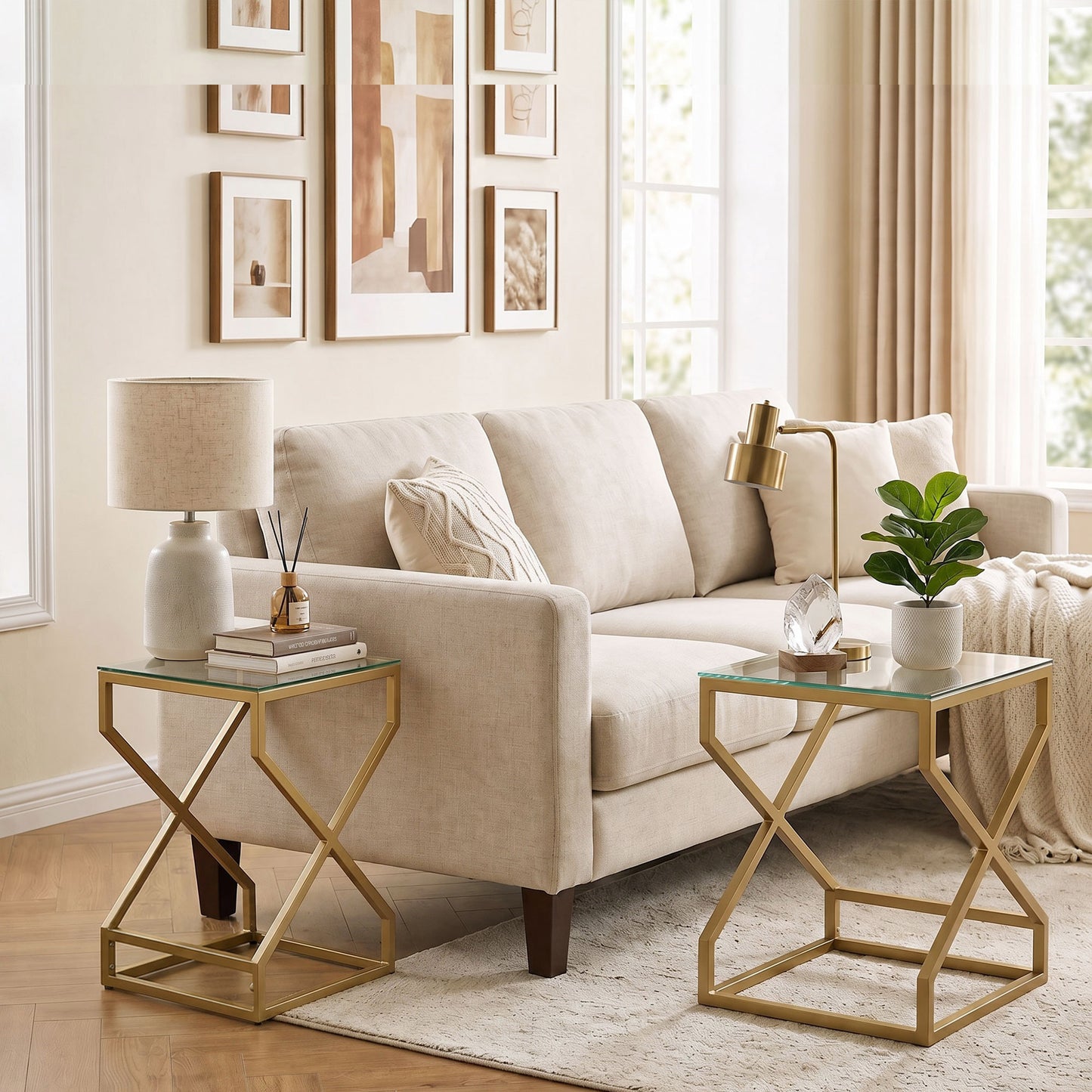 HOMCOM Set Of 2 Nesting Side Tables With Tempered Glass Tops And Steel Legs