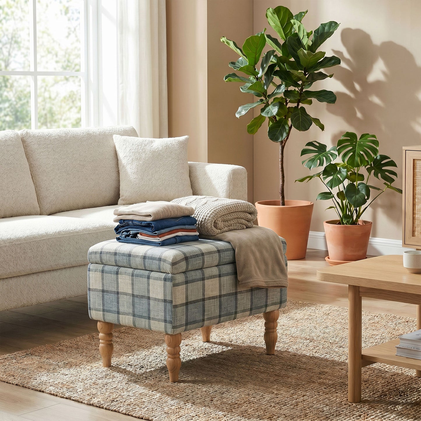 Homcom Linen Fabric Upholstered Storage Ottoman With Removable Top And Hidden Space Grey