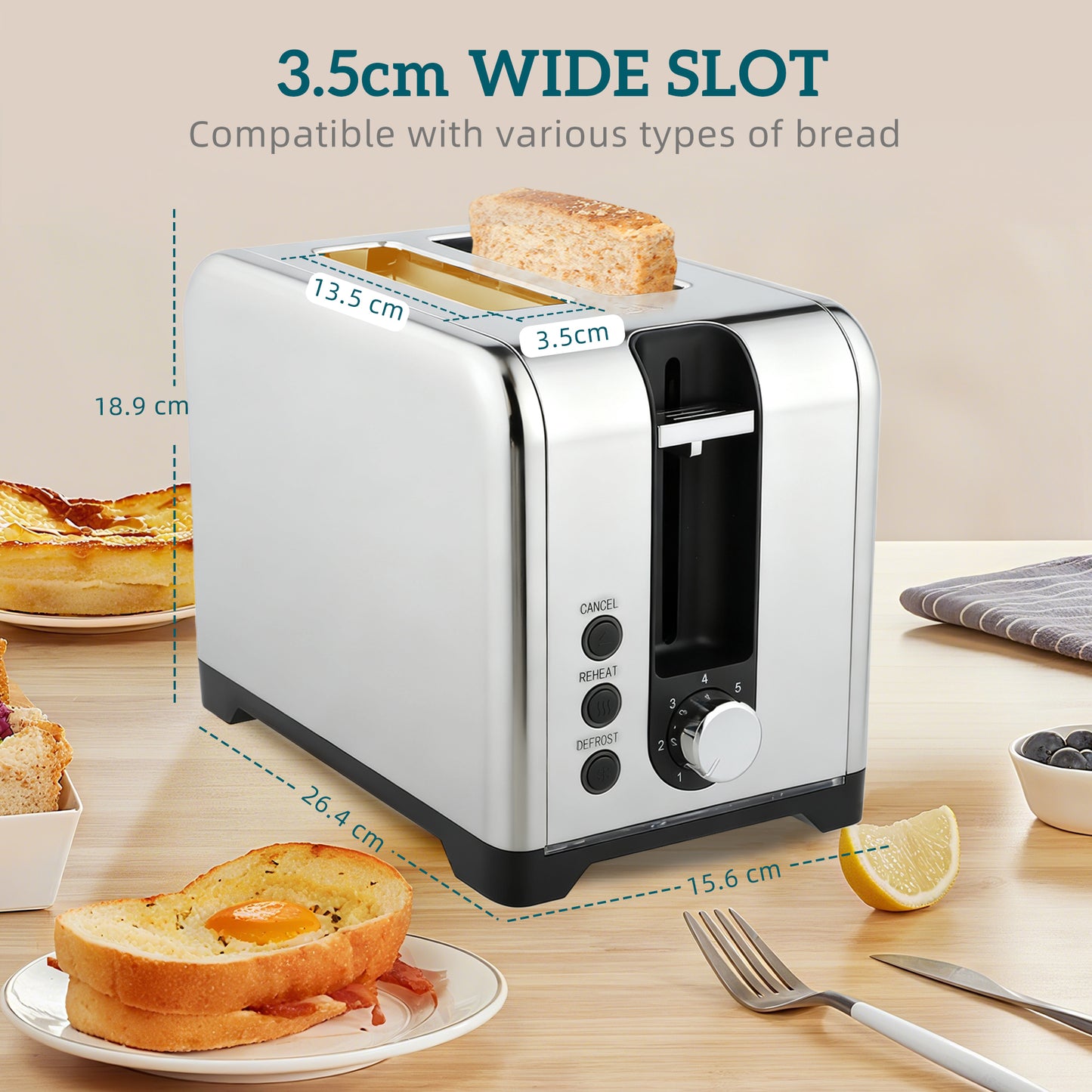 HOMCOM Polished Toaster and Kettle Set Silver Tone With 1.7L Kettle Capacity and LED Indicator