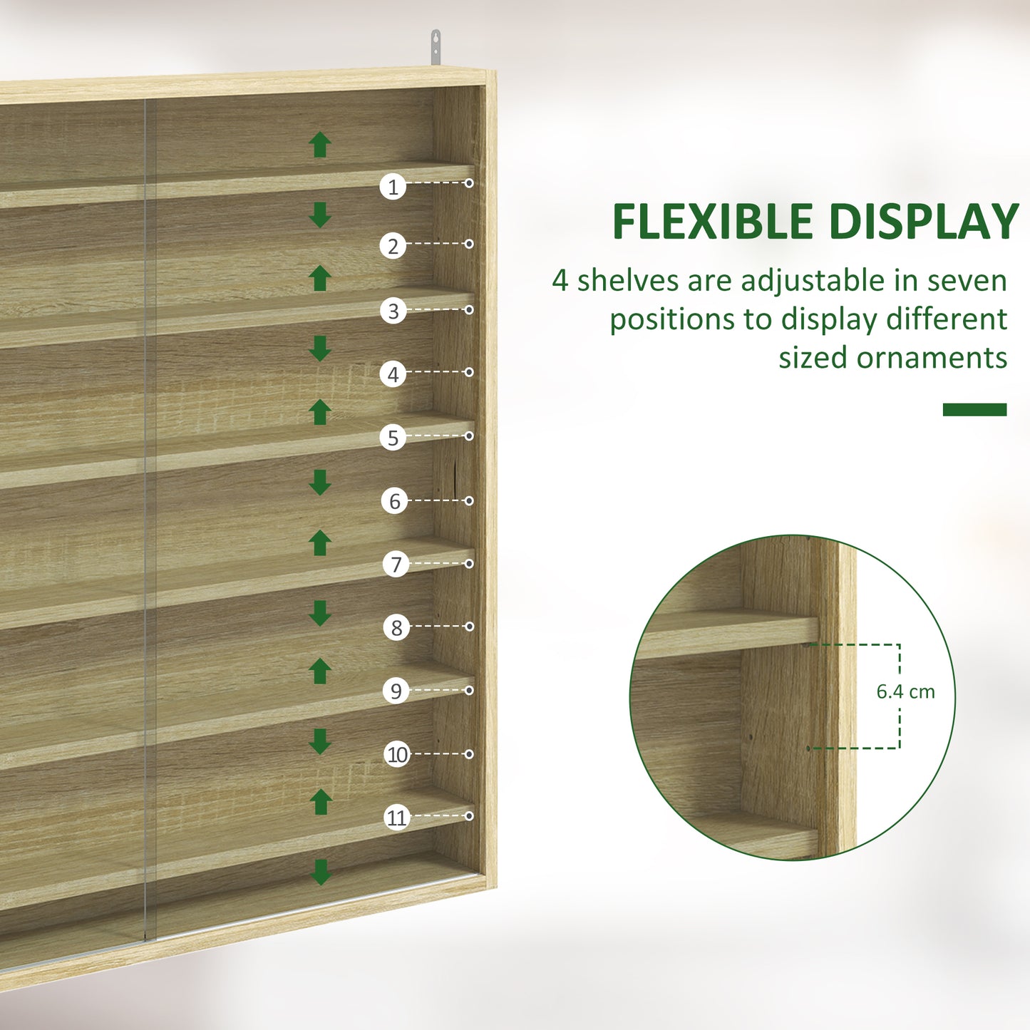 HOMCOM Six Shelf Display Cabinet With Glass Doors Oak Finish For Living Room
