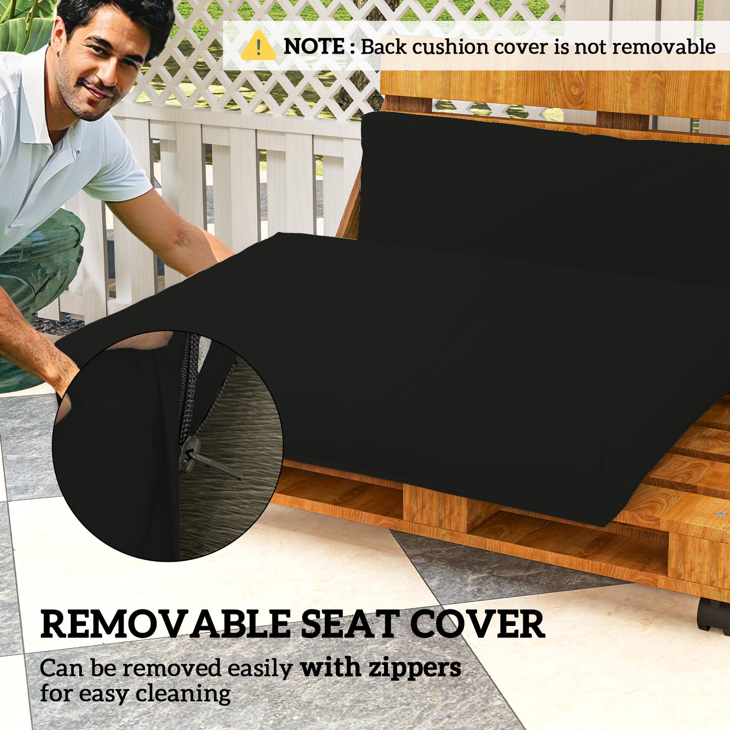 Outsunny Outdoor Pallet Seat and Back Cushions Set in Black 120x80 Cm Seat Cushion and 120x45 Back Cushion