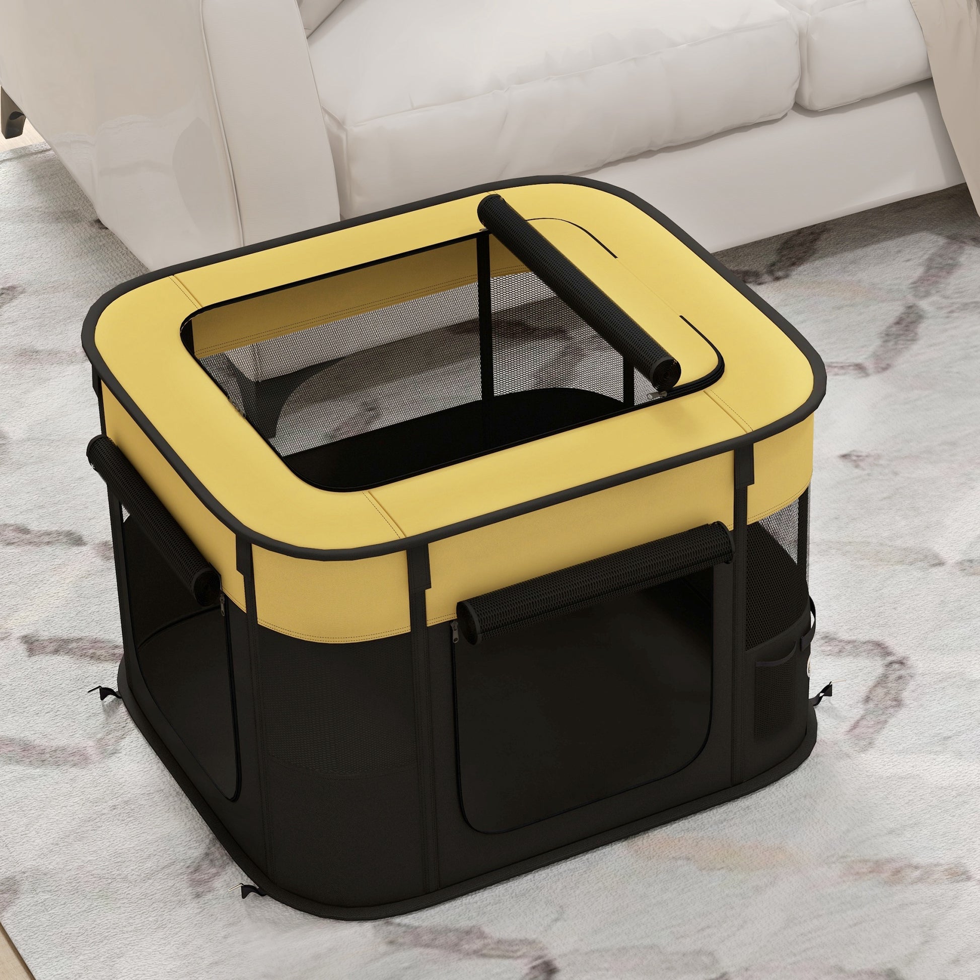 PawHut Portable Yellow Dog Playpen with Convenient Storage Bag for Indoor and Outdoor Use - ALL4U RETAILER LTD