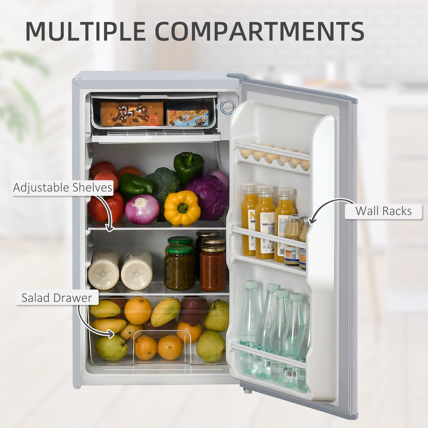 HOMCOM Space-Saving 91L Under Counter Refrigerator with Chiller Box and Adjustable Thermostat - ALL4U RETAILER LTD