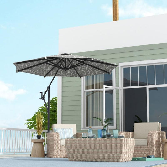 Outsunny 3m Convertible Cantilever Parasol and Centre-Post Garden Parasol - 360° Rotation Banana Parasol with Crank Handle, Cross Base, and 8 Ribs - Hanging Patio Umbrella in Black and White - ALL4U RETAILER LTD