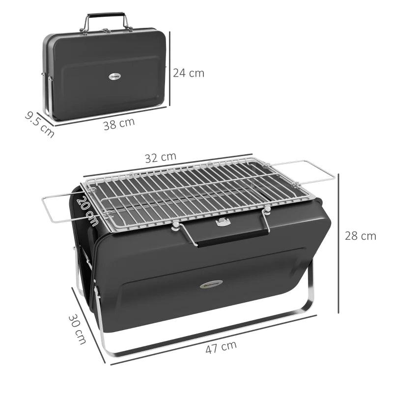 Outsunny Foldable Mini Charcoal BBQ Grill - Suitcase Design, Portable and Compact - Ideal for Picnics and Outdoor Cooking, Black - ALL4U RETAILER LTD