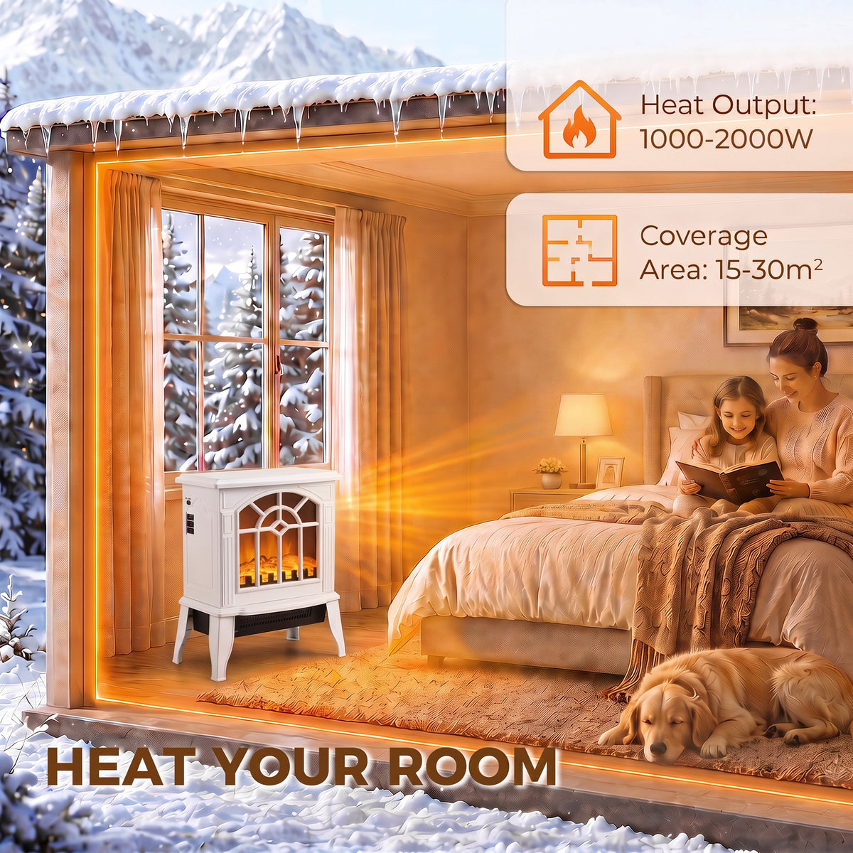 HOMCOM Freestanding Electric Fireplace With Led Flame And Safe Heating