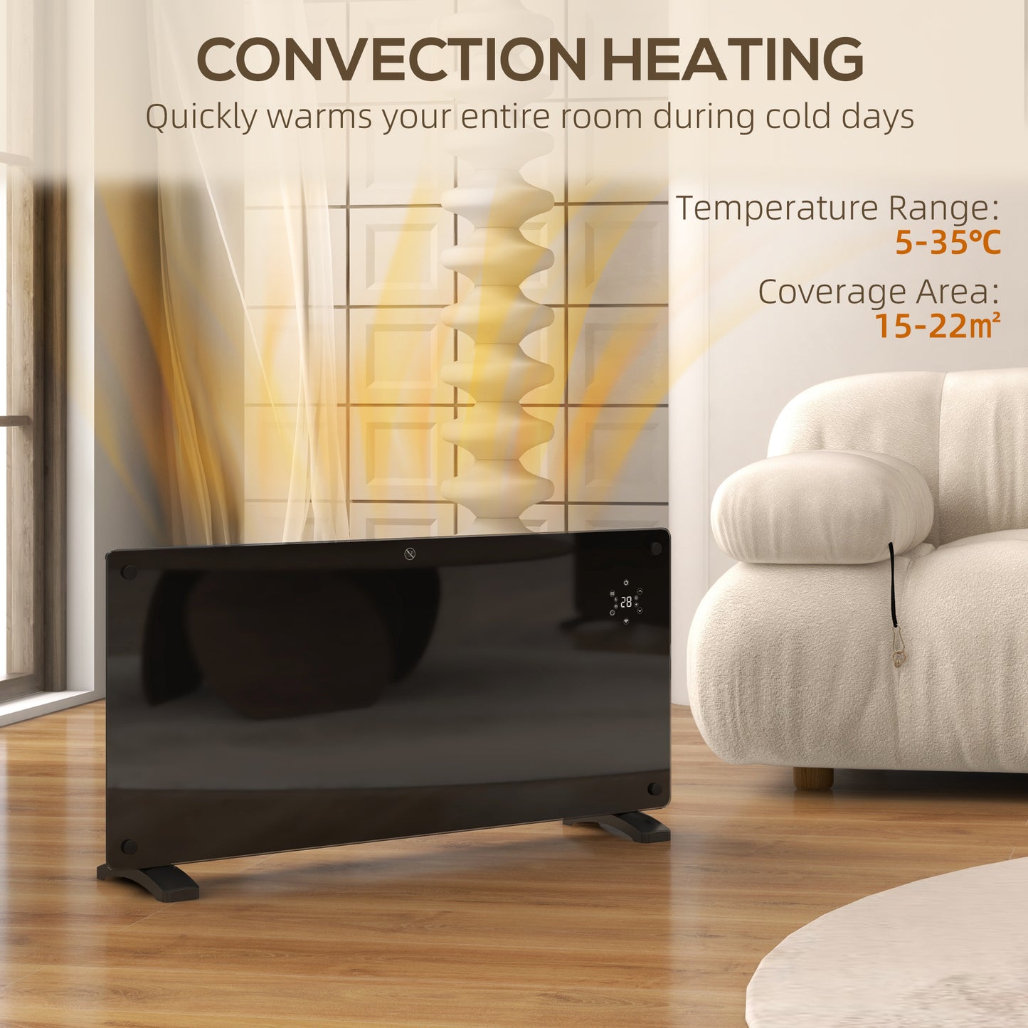 HOMCOM 2000W Smart Control Heater With Tuya App 5 To 35 Degrees Celsius Black Wall Mountable