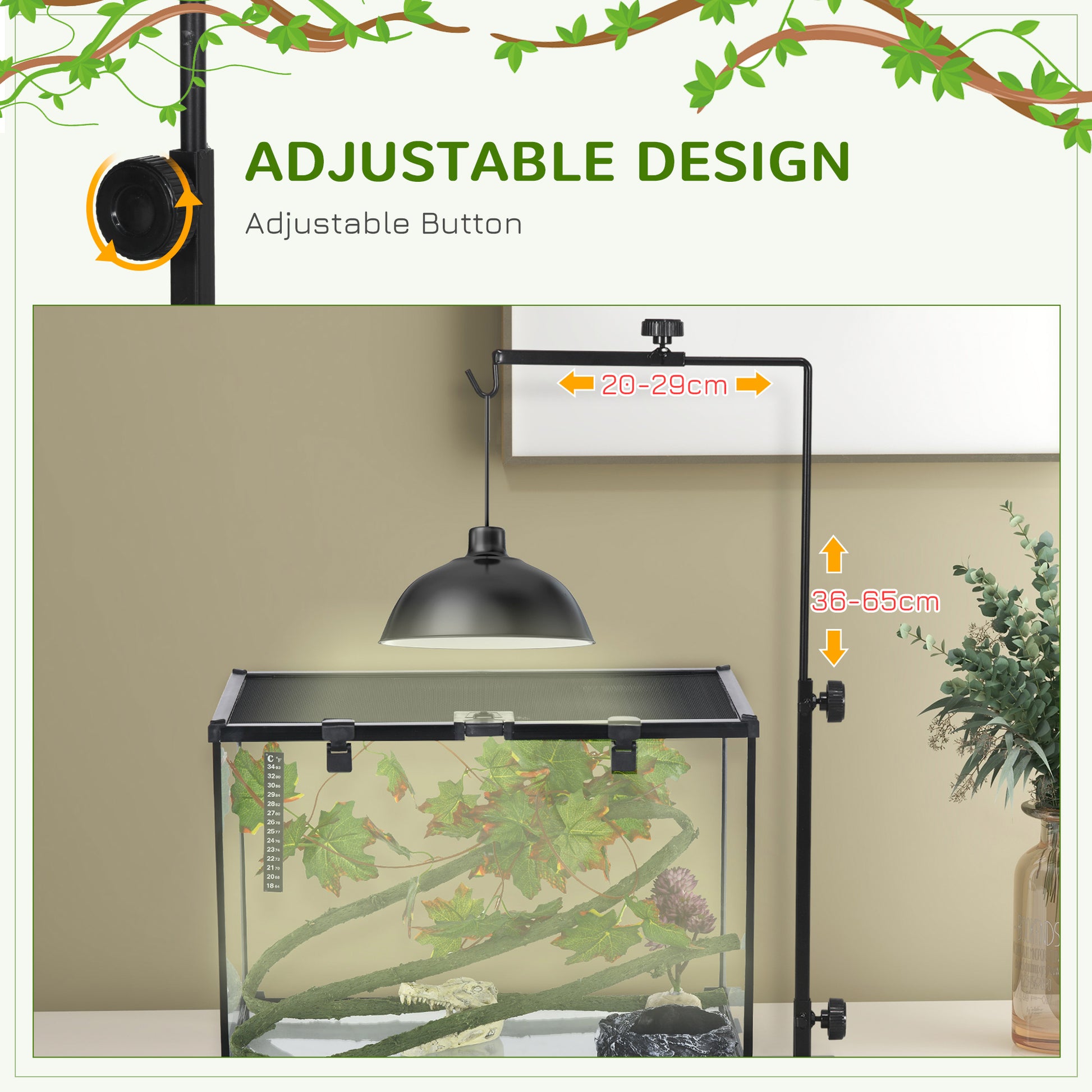 PawHut Versatile Adjustable Reptile Lamp Stand with Secure Hook and Stable Base - Black - ALL4U RETAILER LTD