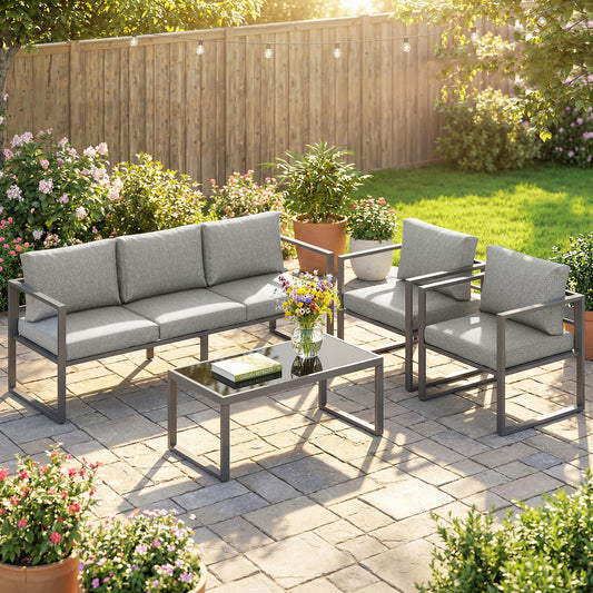 Outsunny 4 Piece Outdoor Patio Garden Furniture Set With 3 Seater Sofa Armchairs And Coffee Table