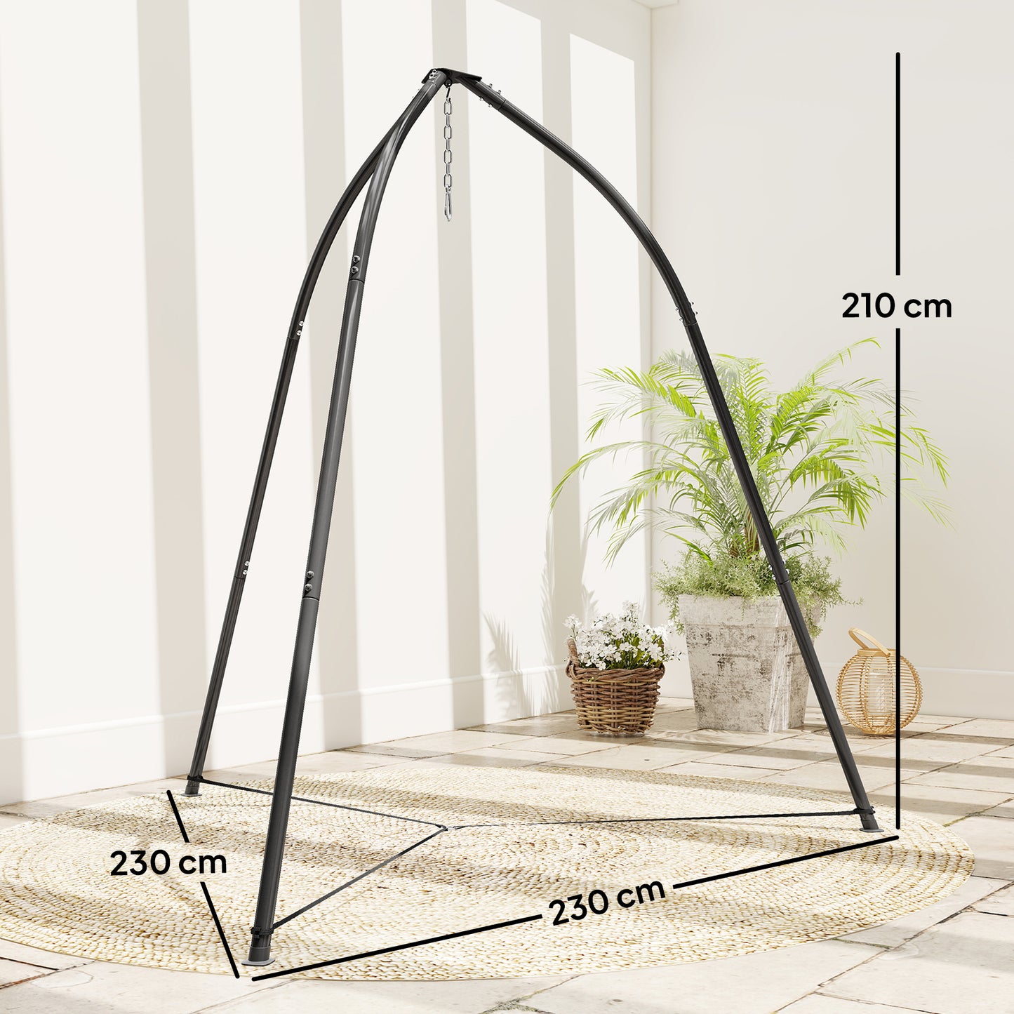 Outsunny Tripod Hammock Stand With Chain For Hanging Chair Adjustable Height 150 Kilogram Capacity Weatherproof Black