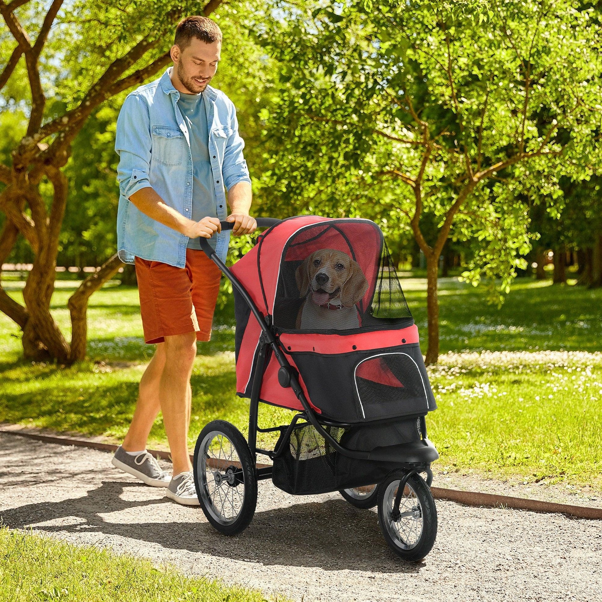 PawHut Red Foldable Pet Stroller Jogger - Medium, Small Dogs - ALL4U RETAILER LTD