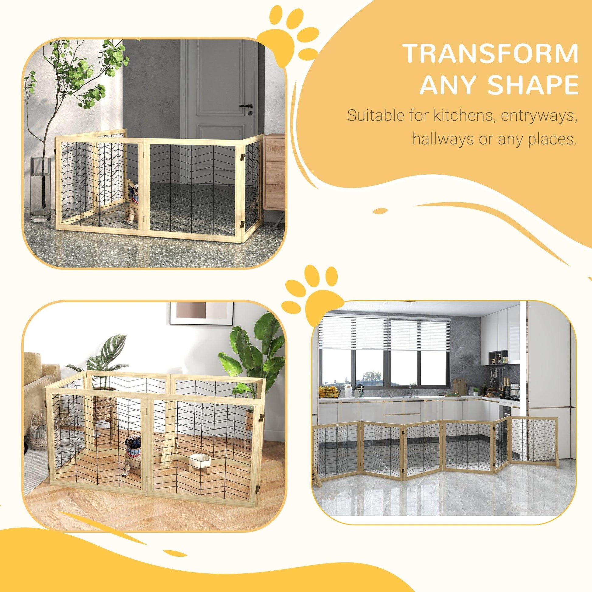 PawHut Wooden Foldable Pet Gate, 6 Panels, Natural Finish - ALL4U RETAILER LTD