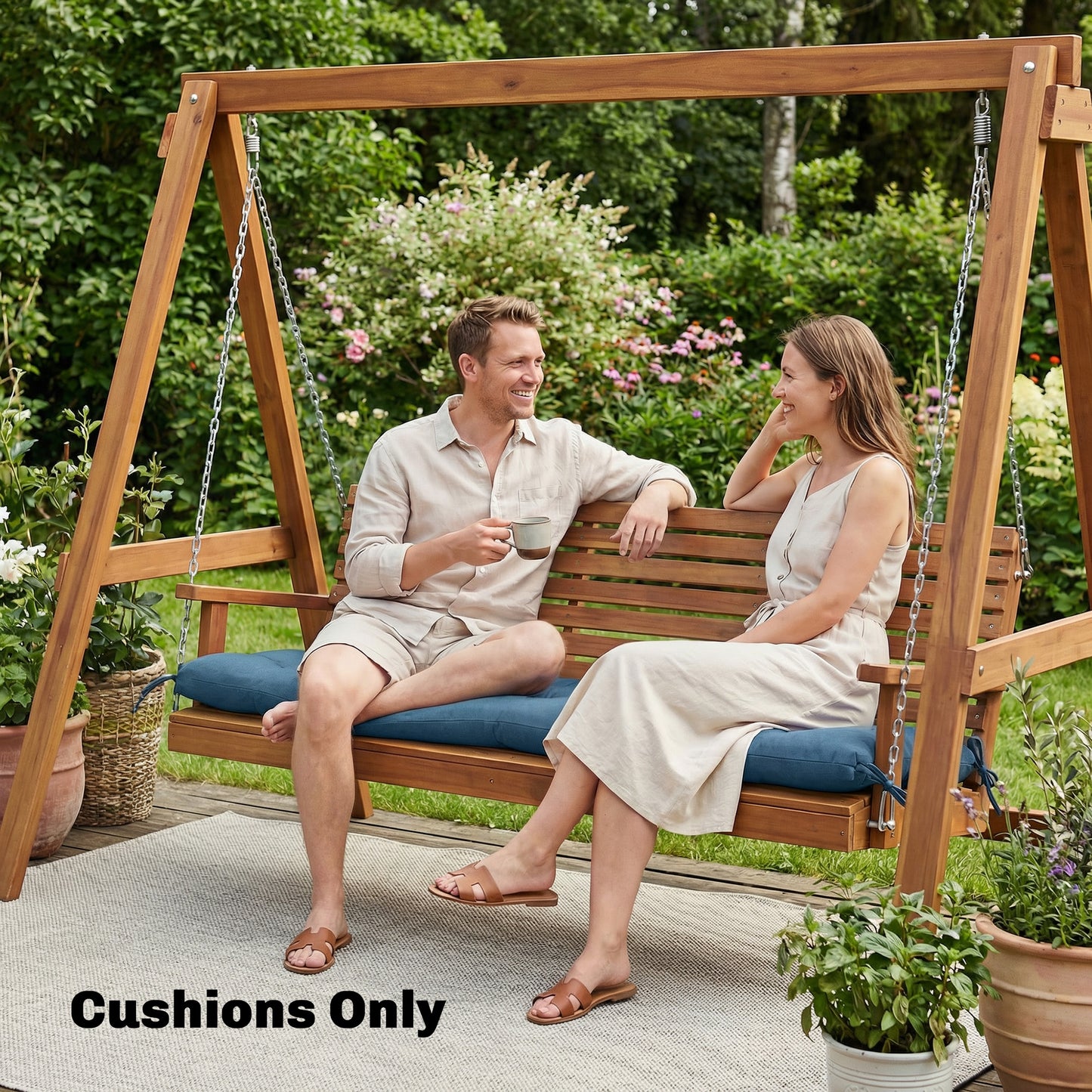 Outsunny Memory Foam Sun Lounger Cushion With Ties For 190 X 60 Cm Lounger Outdoor Blue Pad
