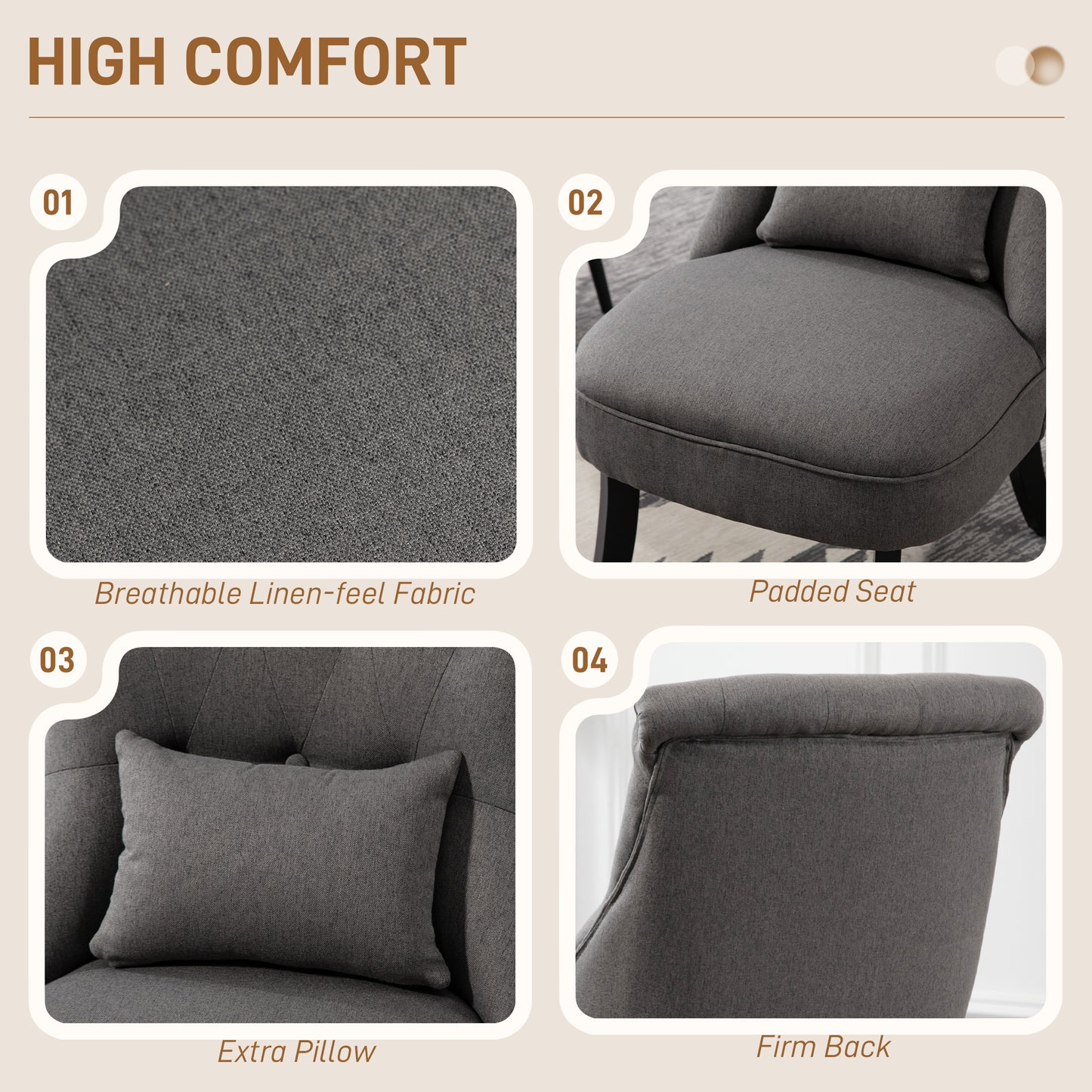 HOMCOM Fabric Upholstered Tub Chair With Pillow Solid Wood Legs Charcoal Grey Living Room Accent Chair