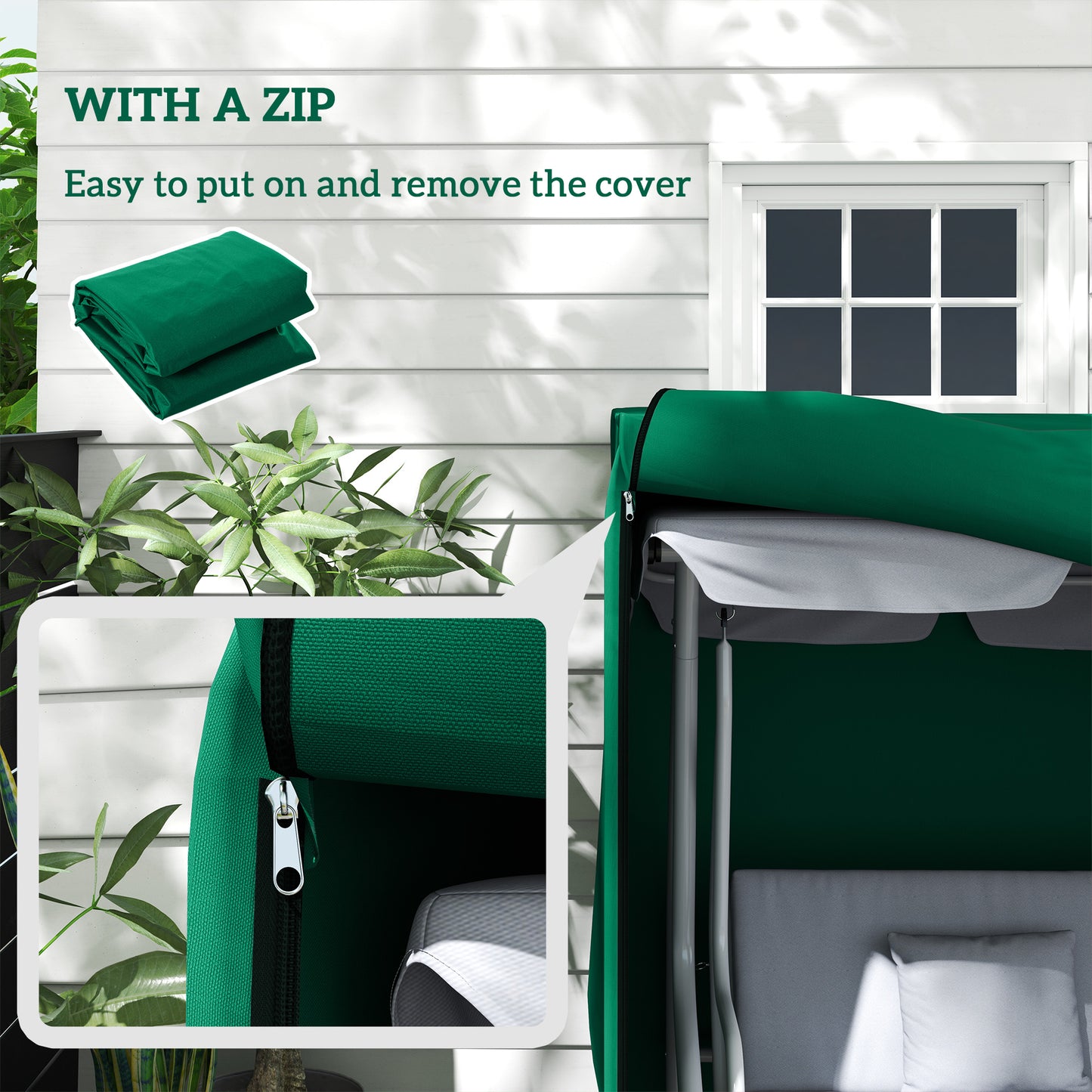 Outsunny 220 X 125 Cm Three Seater Swing Chair Protective Cover Waterproof PU Coated Oxford Cloth Green