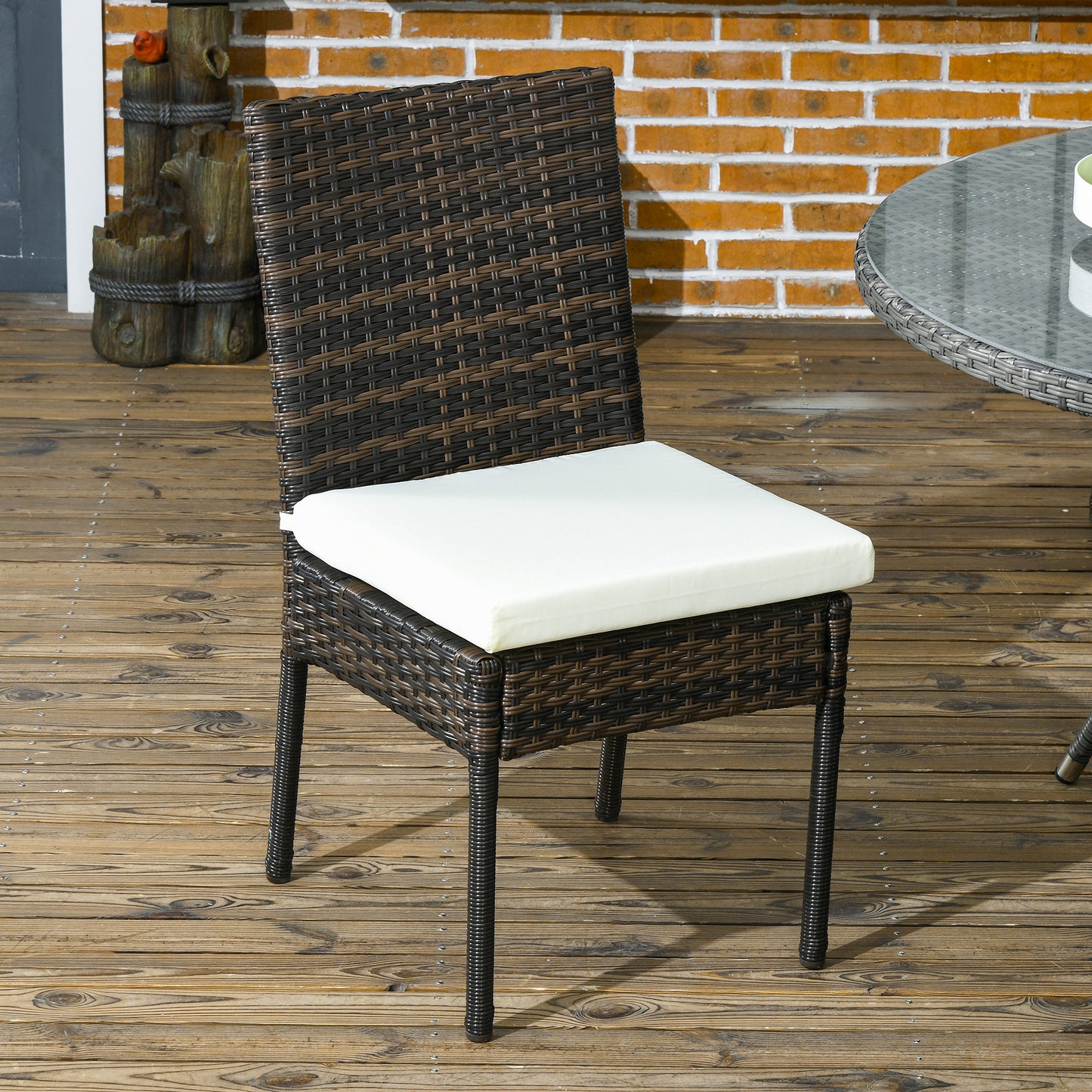 Outsunny Set of Two Stylish Brown Rattan Garden Chairs with Cushions - ALL4U RETAILER LTD