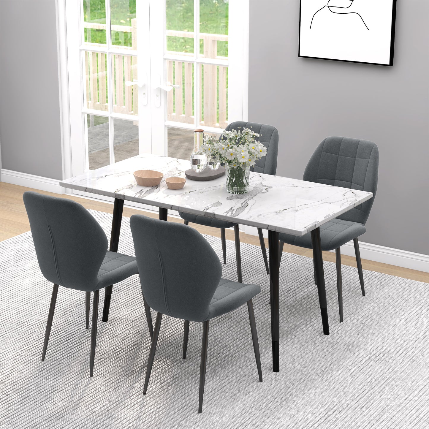 HOMCOM Set of Four Dark Grey Flannel Tub Dining Chairs - ALL4U RETAILER LTD