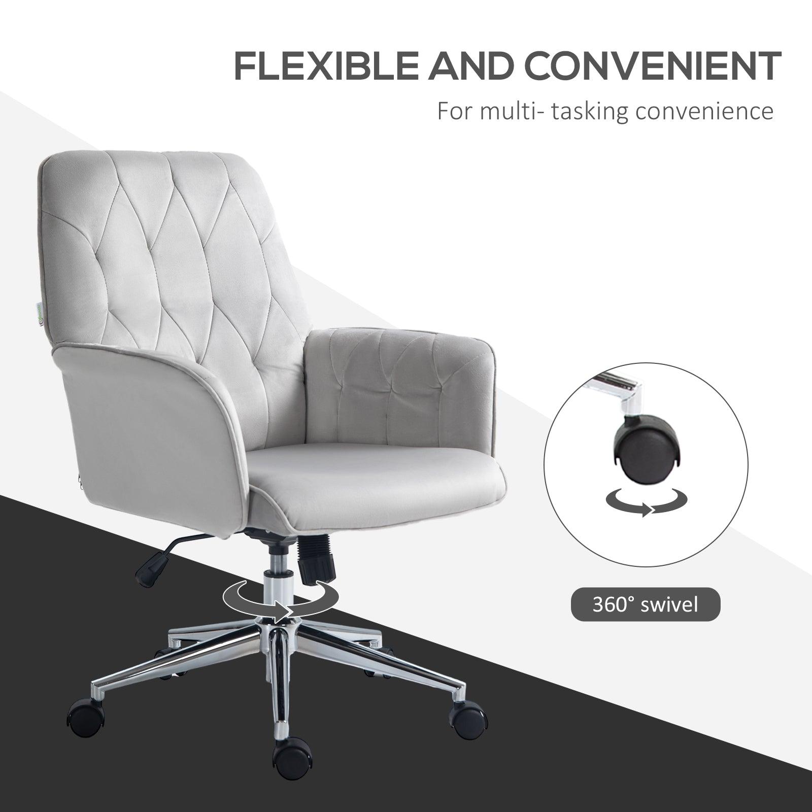 Vinsetto Linen Computer Chair with Armrest, Modern Swivel Chair with Adjustable Height, Light Grey - ALL4U RETAILER LTD