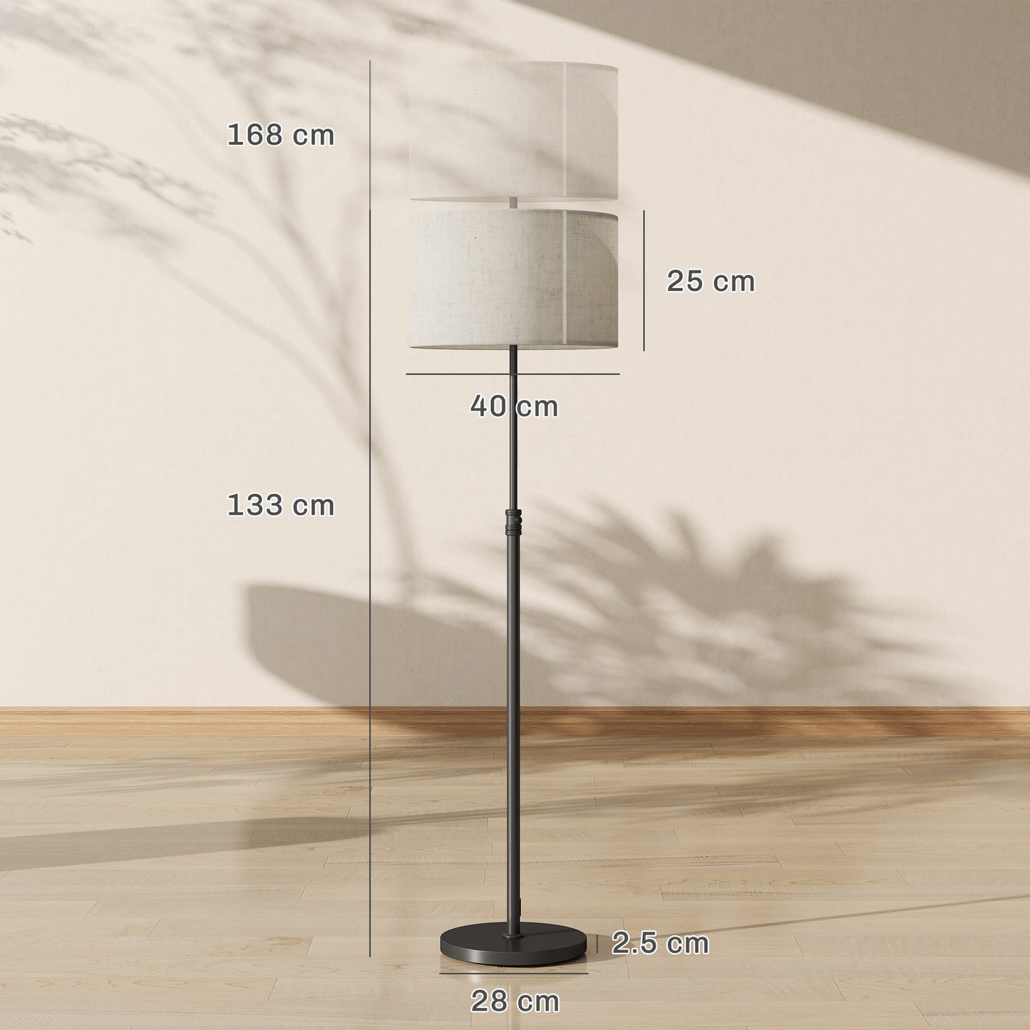HOMCOM Floor Lamp With Remote Height Adjustable Linen Shade Dimmable 3000K To 6000K Color Temperature Black
