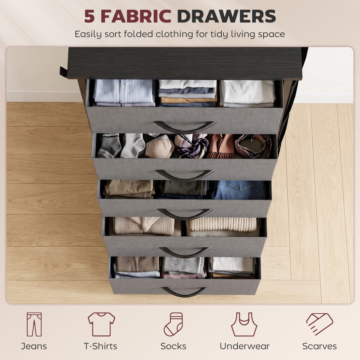 Homcom Fabric Chest With Five Drawers Four Pockets Steel Frame