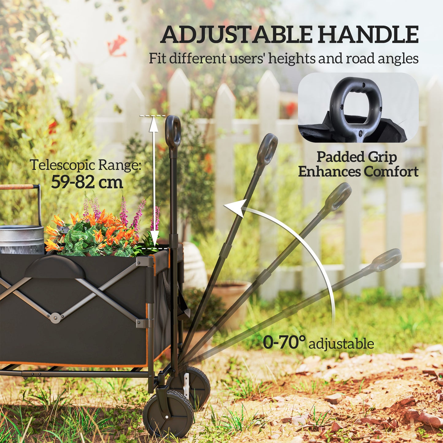 Outsunny 160L Festival Trolley On Wheels Folding Camping Cart With Tailgate 100kg Carry Bag Black And Orange