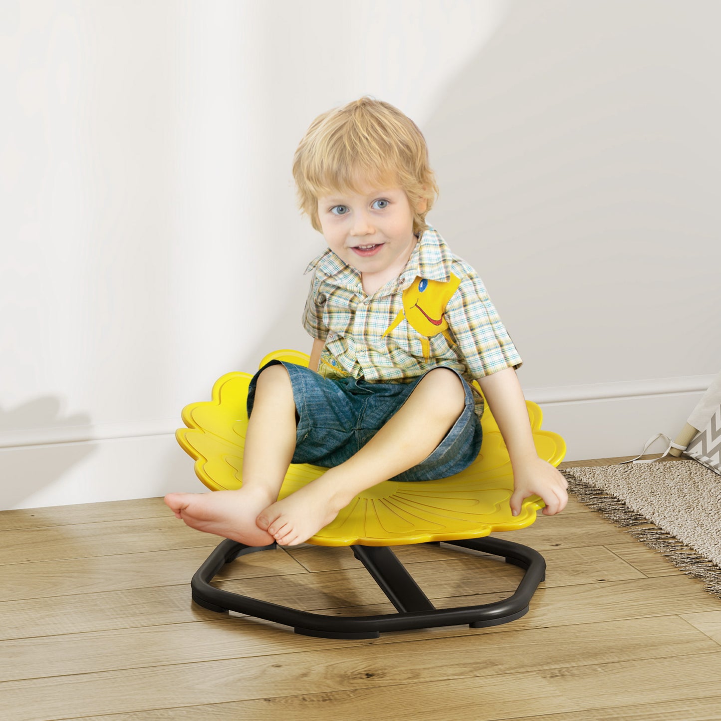 AIYAPLAY Flower Shaped Sensory Spinning Chair Non Slip Base for Balance and Coordination Yellow