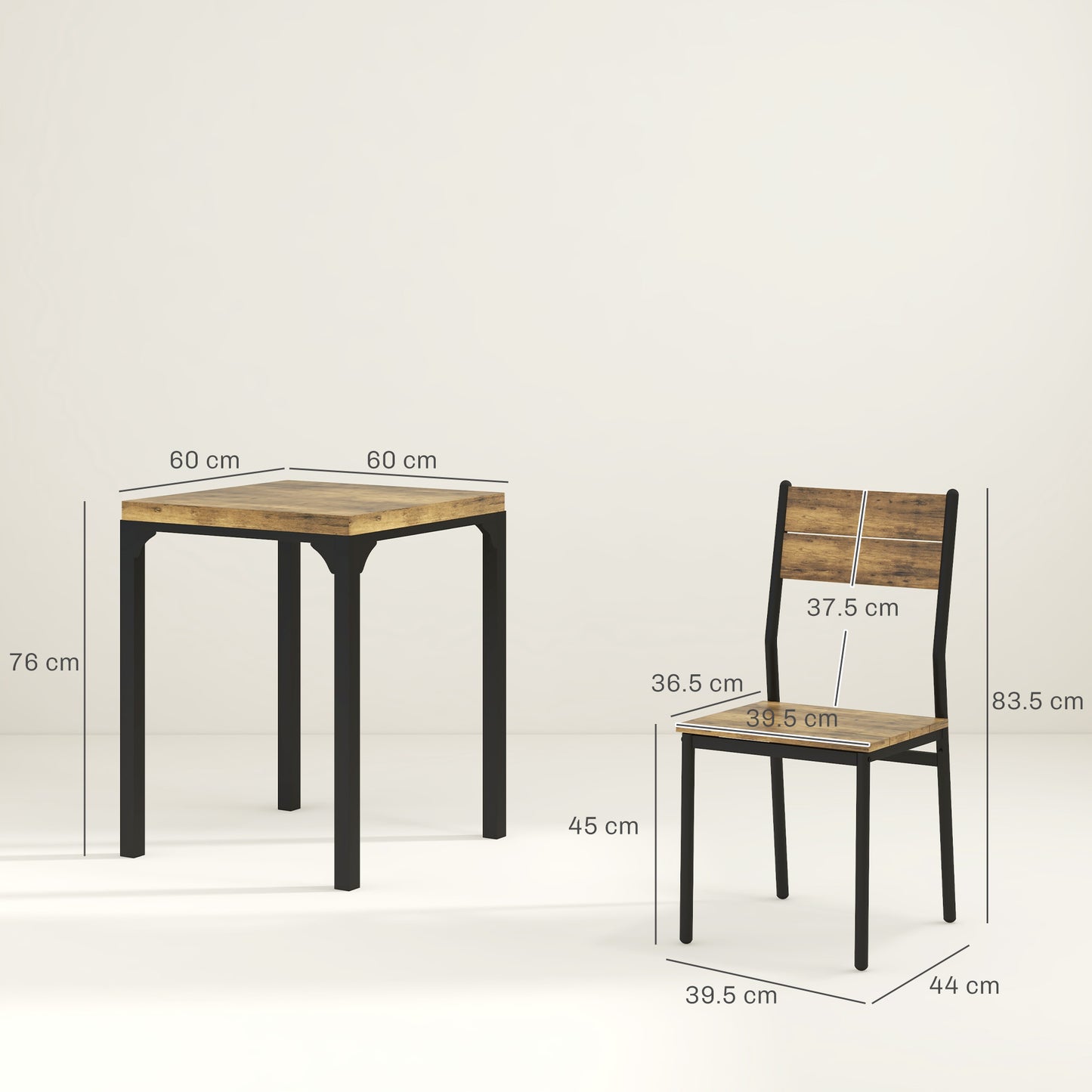 HOMCOM Three Piece Minimal And Compact Dining Set Rustic Brown For Kitchen Dining Rooms