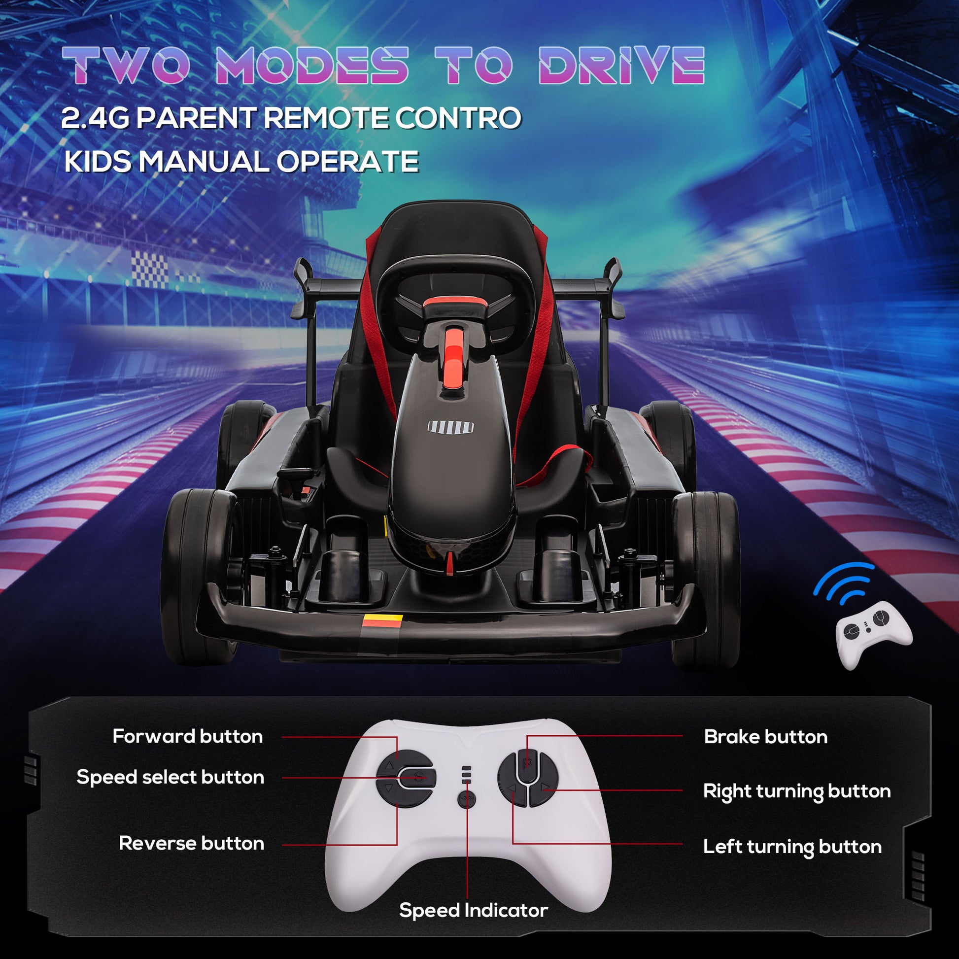 HOMCOM Kids Electric Racing Go Kart with Adjustable Footrest and Parental Remote Control, 12V Rechargeable Battery, Two Speed Modes, Black - ALL4U RETAILER LTD