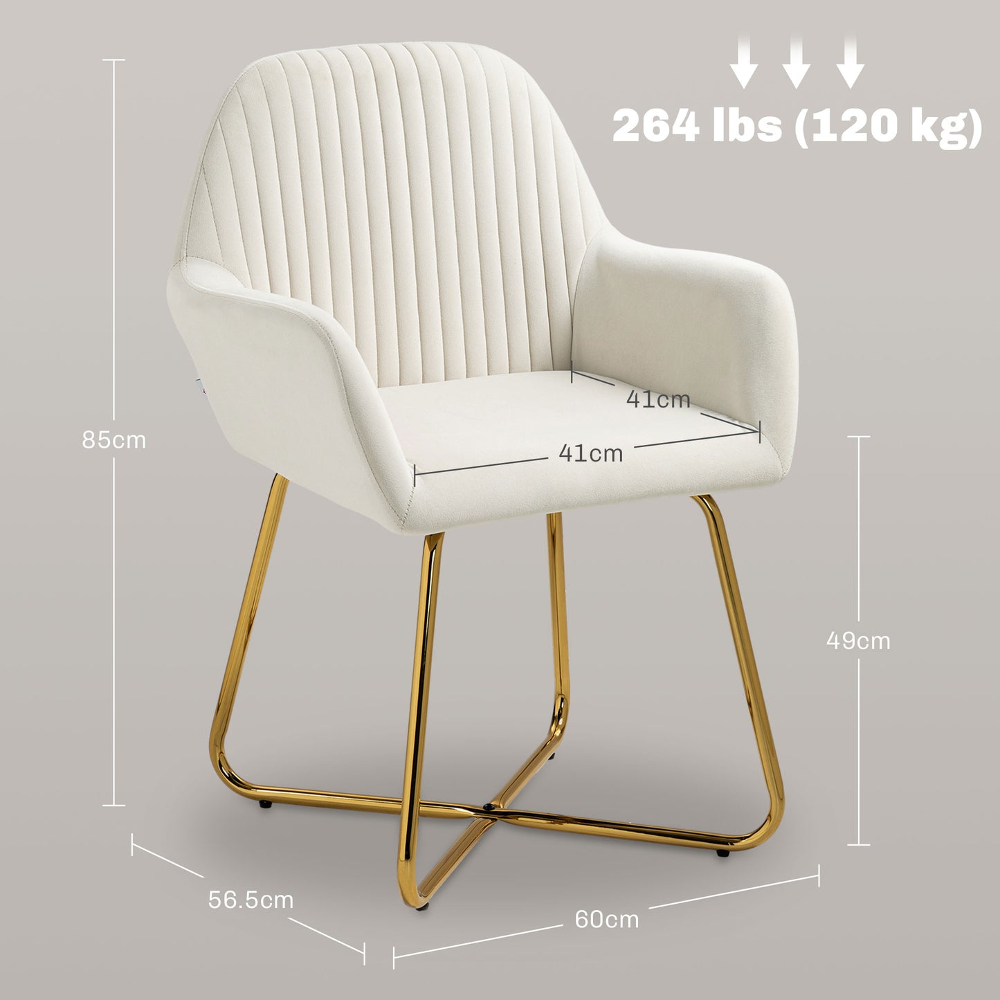 HOMCOM Modern Arm Chair Upholstered Accent Chair With Metal Base For Living Room Cream White