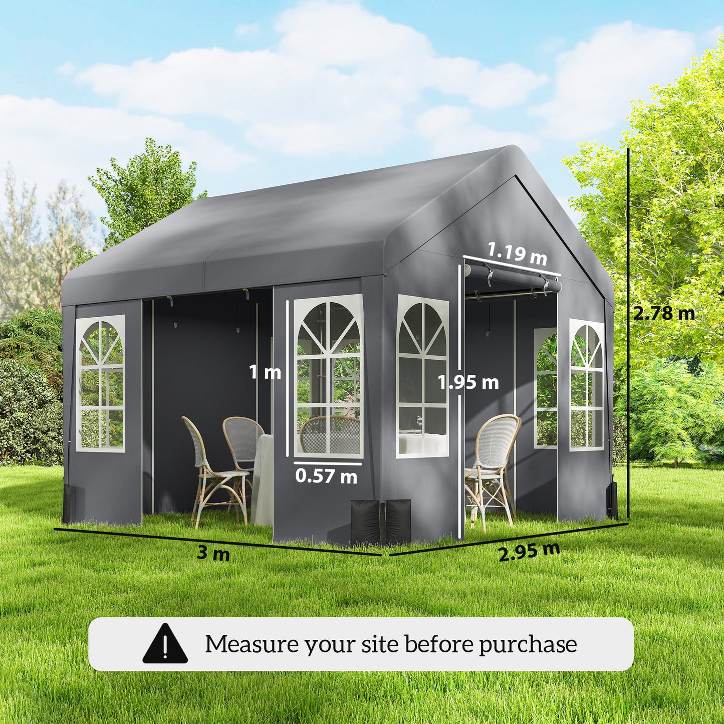 Outsunny 3x3 M Party Tent With Removable Sidewalls 4 Zipped Doors Grey Outdoor Canopy Shelter For Parties