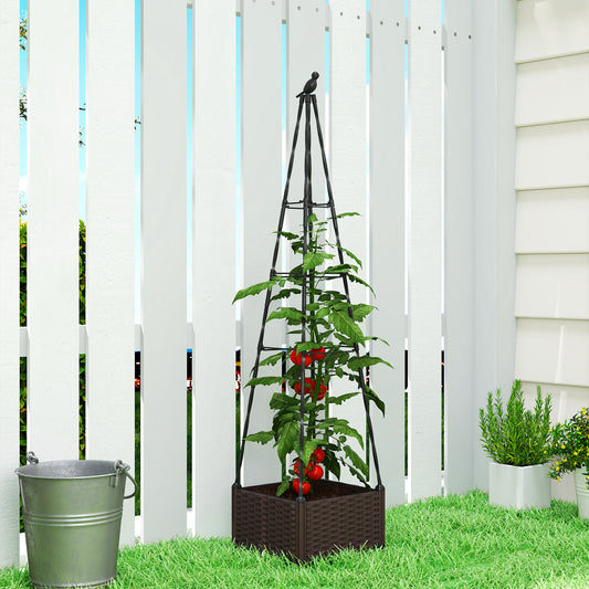 Outsunny Raised Garden Bed With Trellis Self Watering Planter Box Drainage Holes And Plugs