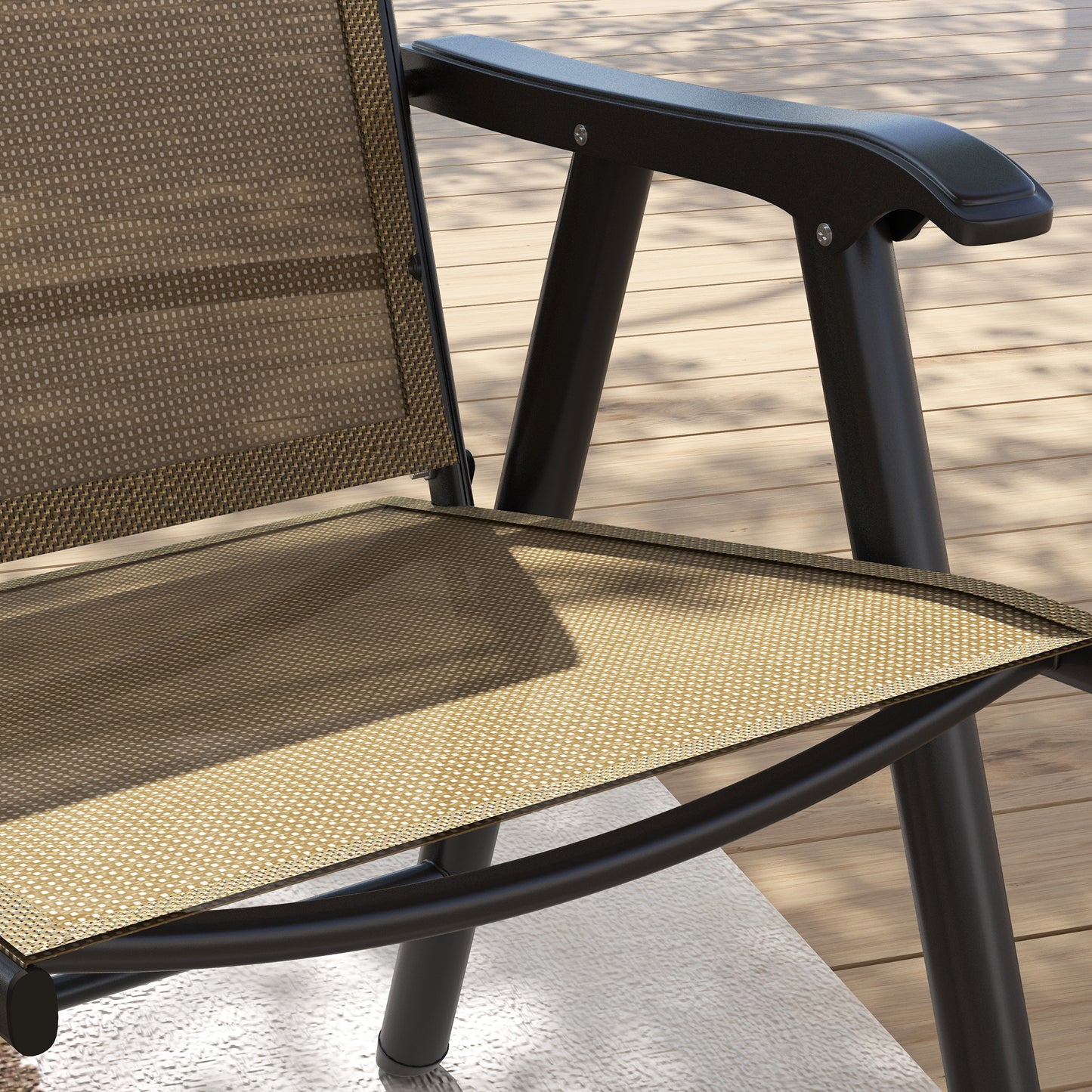 Outsunny Set of Four Folding Garden Chairs Light Brown with Breathable Textilene Panels and Powder Coated Metal Frames